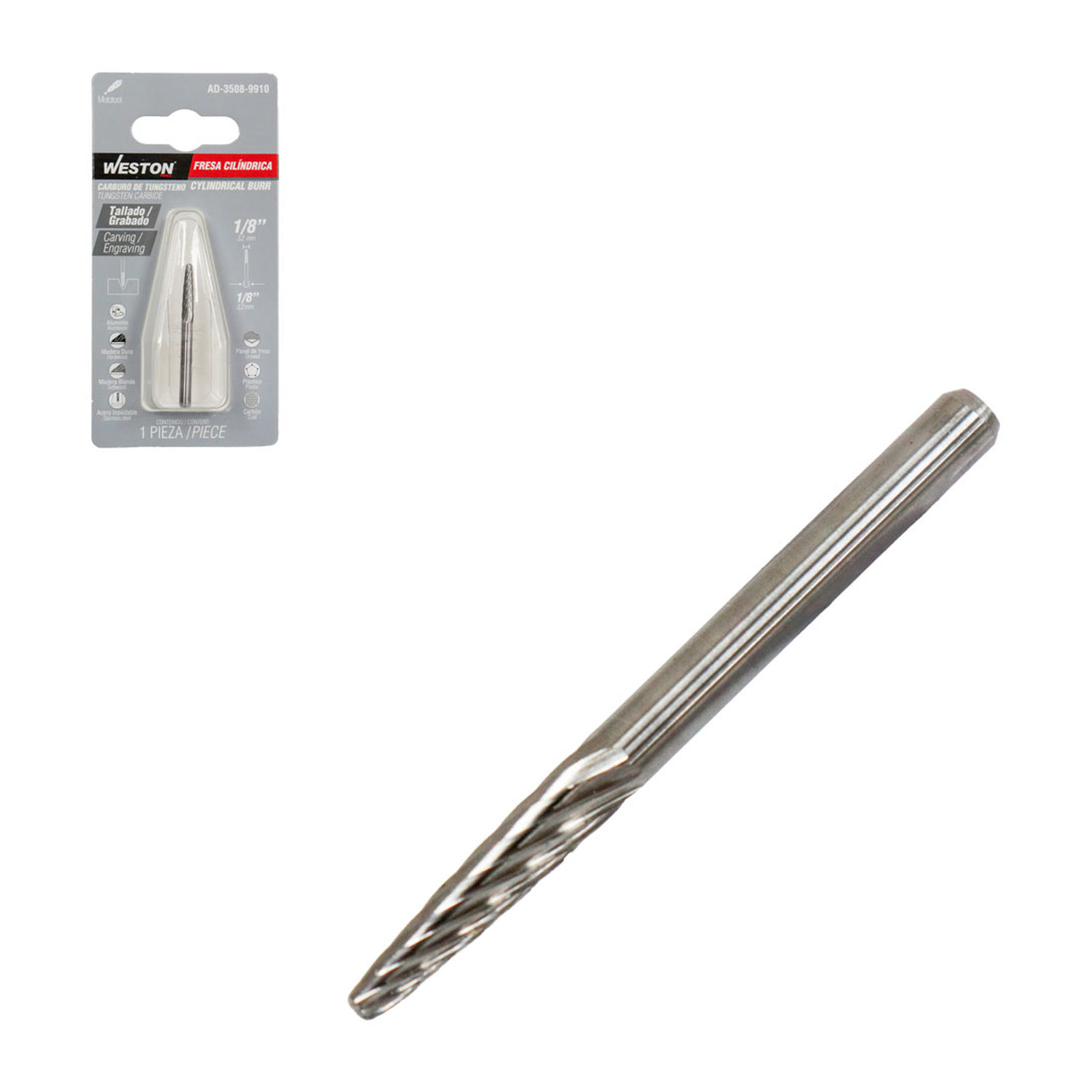 FRESA DE CARBURO DE TUNGSTENO CILINDRICA 1/8"