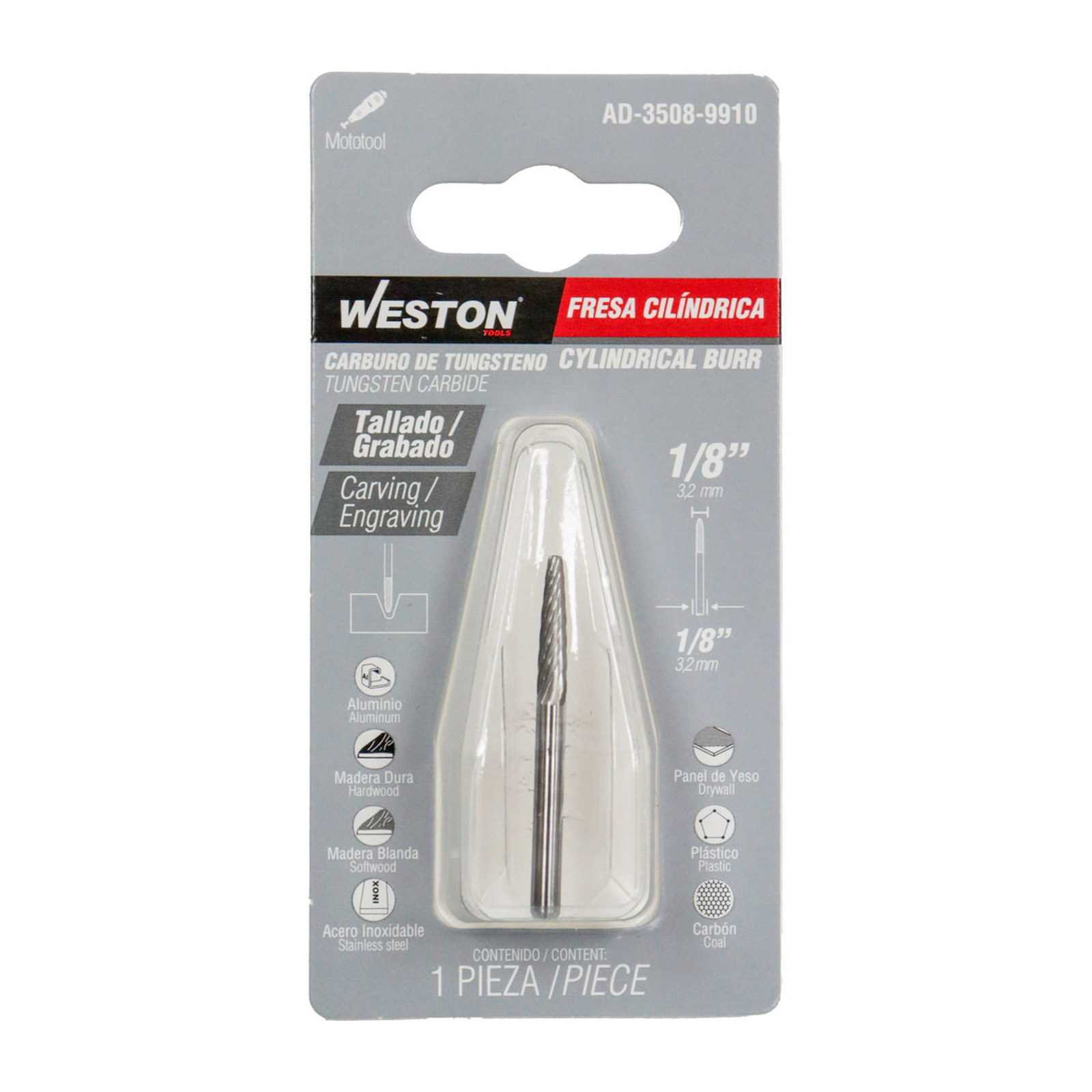 FRESA DE CARBURO DE TUNGSTENO CILINDRICA 1/8" - Imagen 2