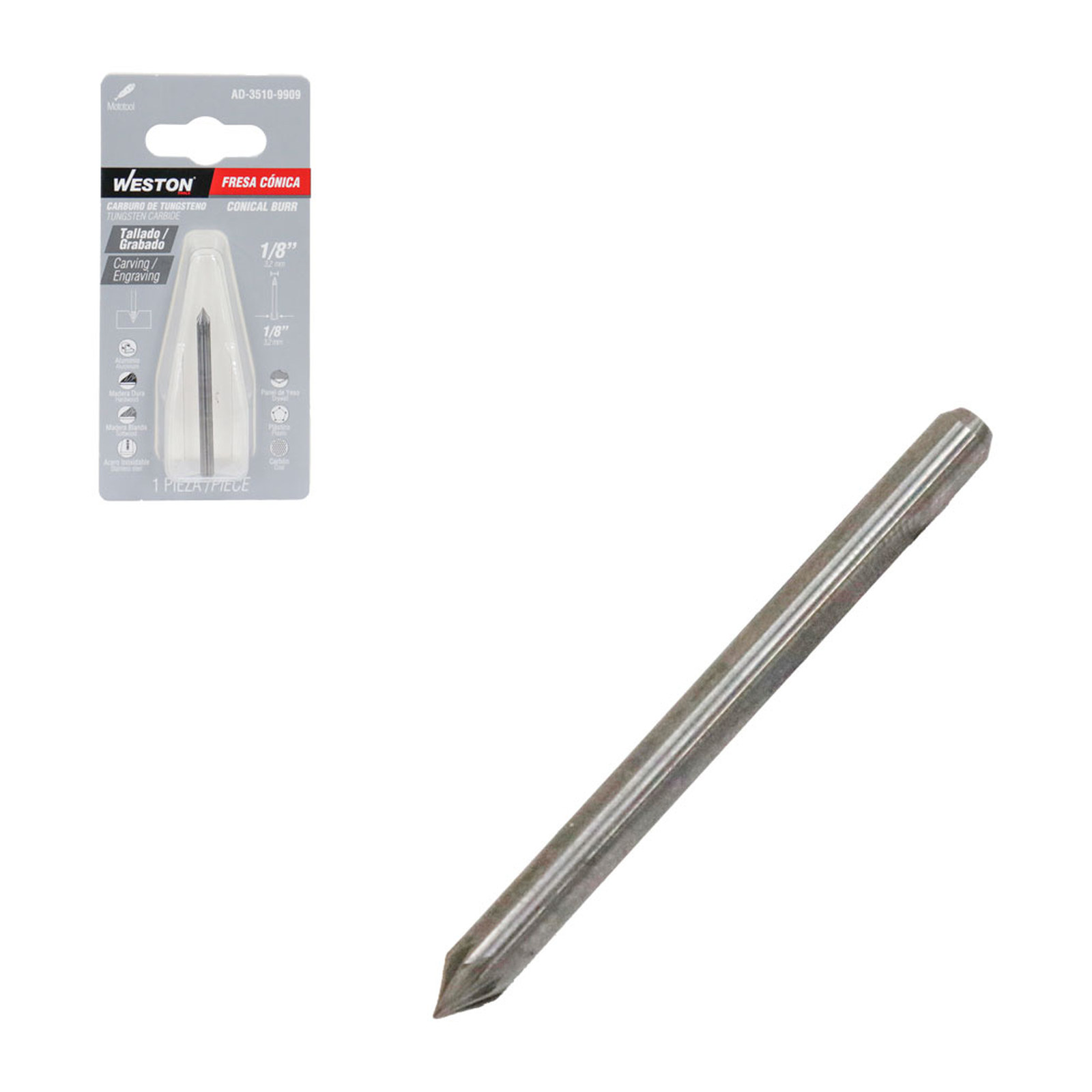 FRESA DE CARBURO DE TUNGSTENO CONICA 1/8"