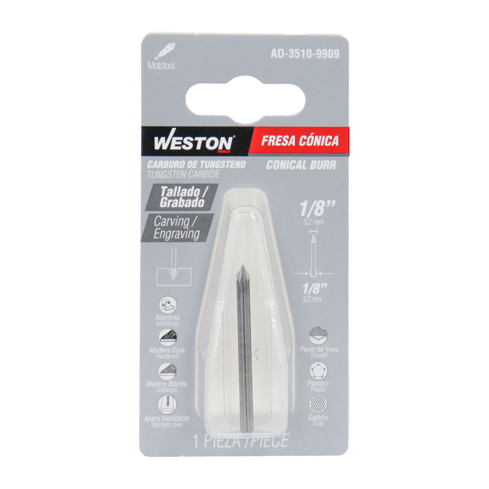 FRESA DE CARBURO DE TUNGSTENO CONICA 1/8" - Imagen 2