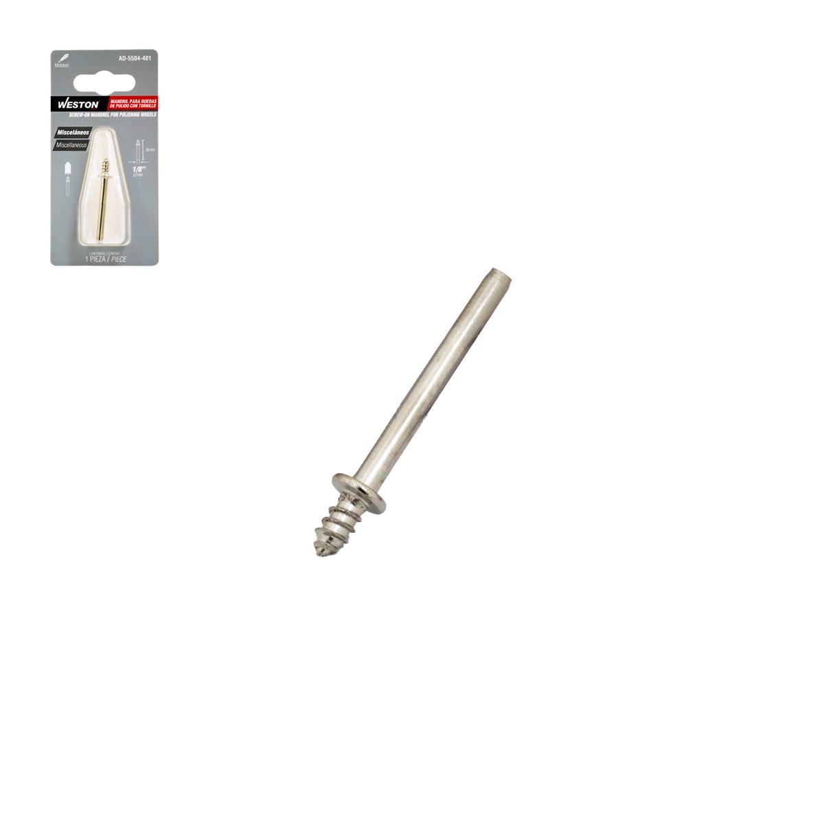 Mandril para Ruedas de Pulido con Tornillo Zanco 1/8" Largo Total 38 mm Weston