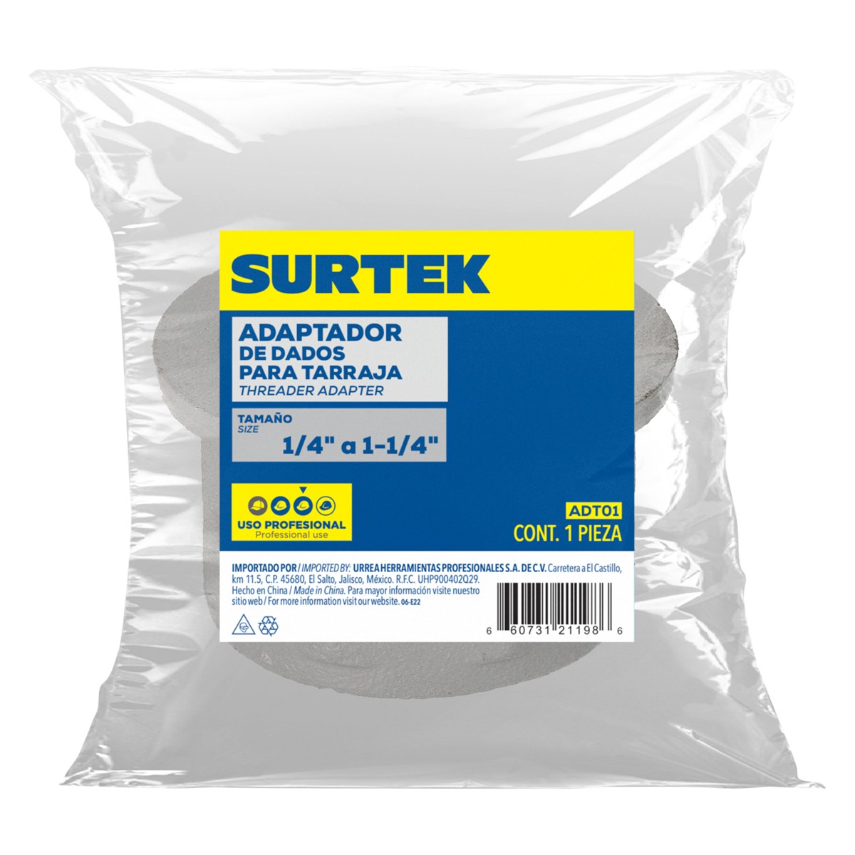 Adaptador para dados de tarraja de 1/4" a 1-1/4" Surtek - Imagen 2