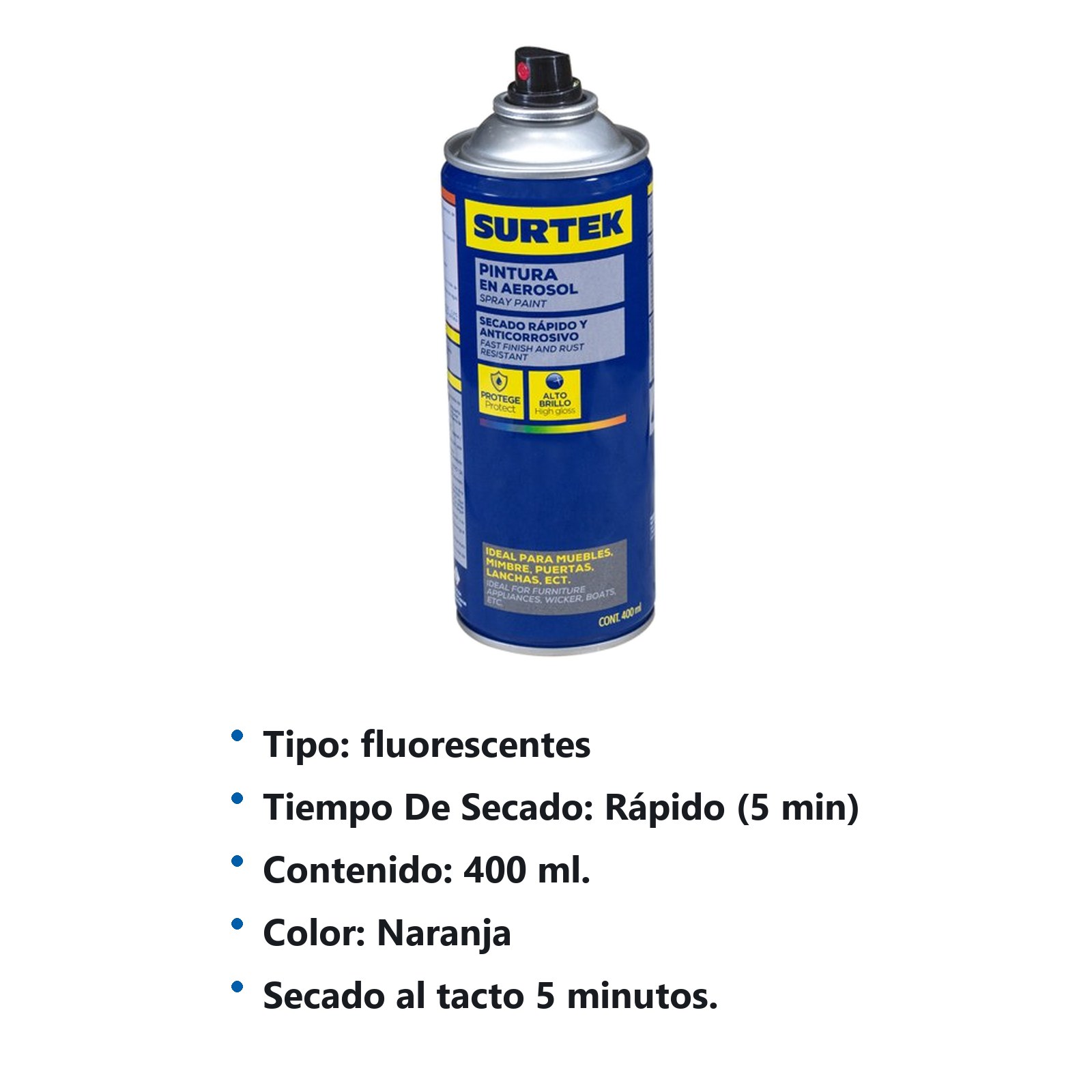 Pintura en aerosol 400 ml color naranja flourescente Surtek - Imagen 3