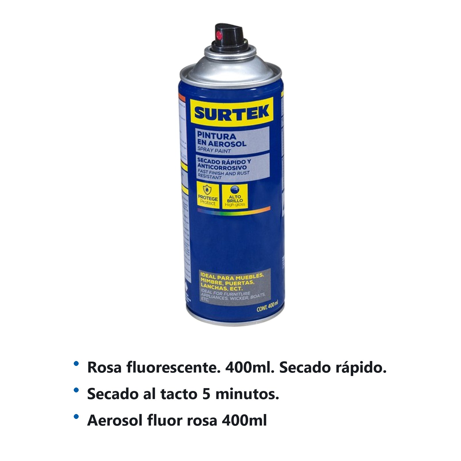 Pintura en aerosol 400 ml color rosa flourescente Surtek - Imagen 2