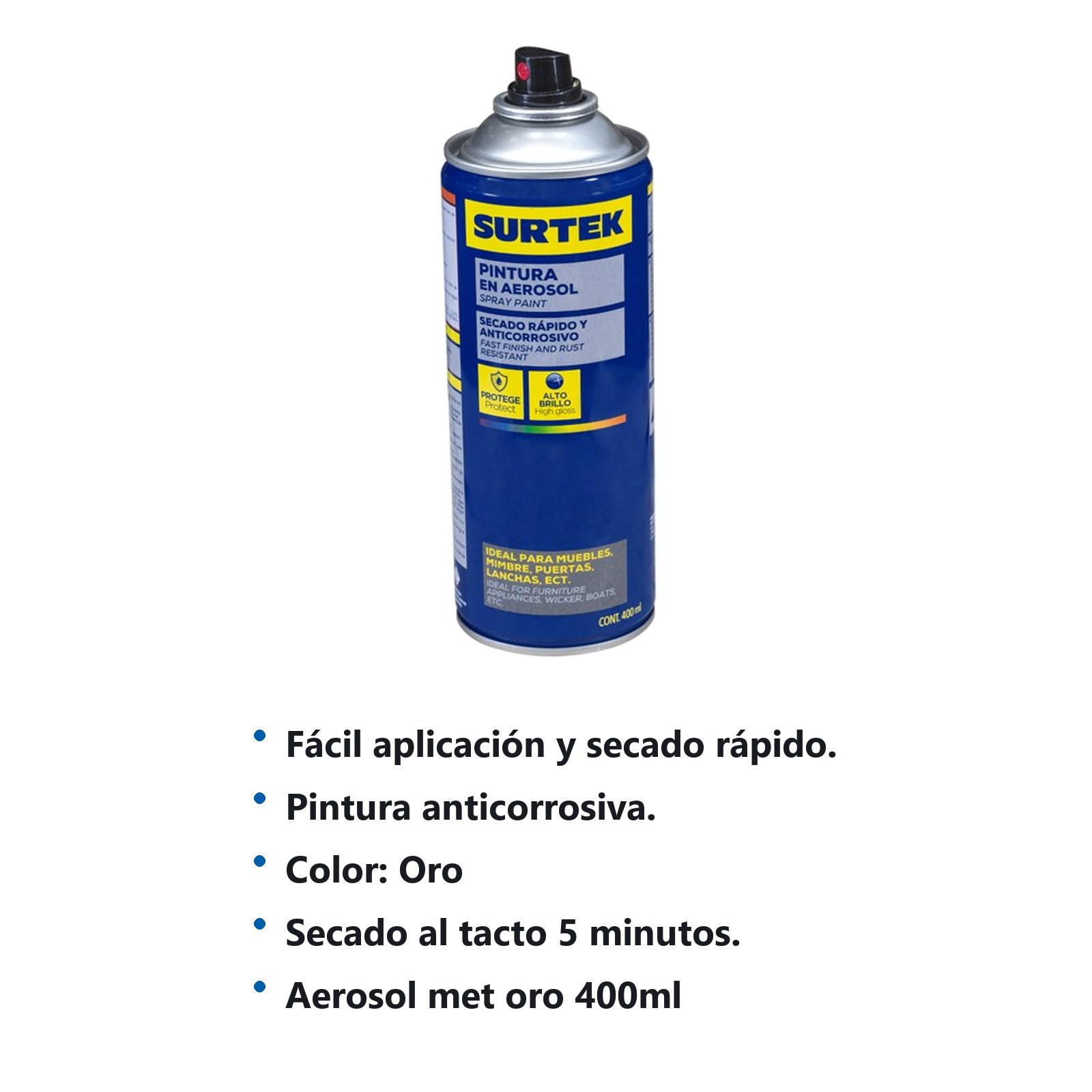 Pintura en aerosol 400 ml color oro Surtek - Imagen 3