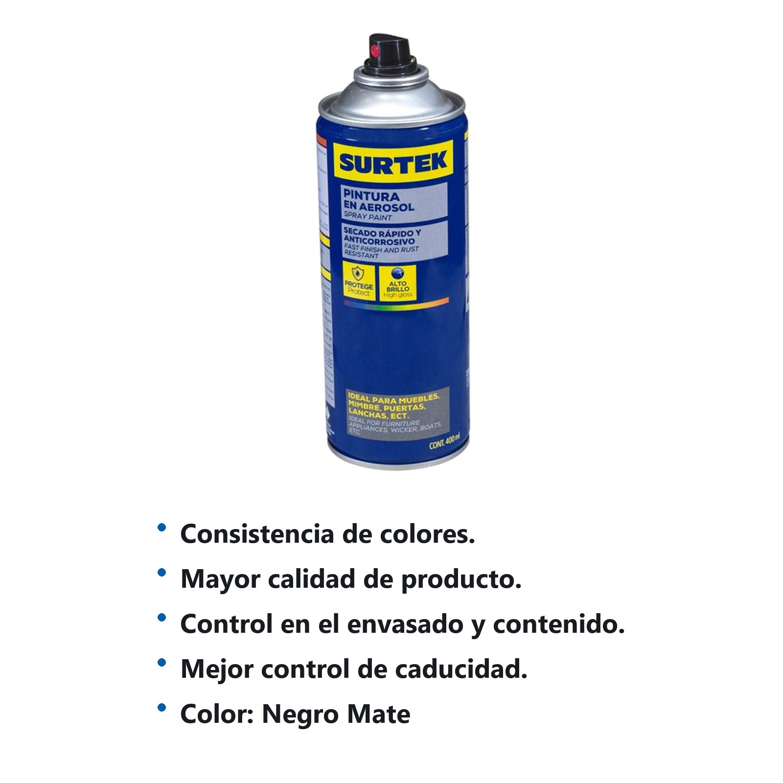Pintura en aerosol 400 ml color negro mate Surtek - Imagen 3