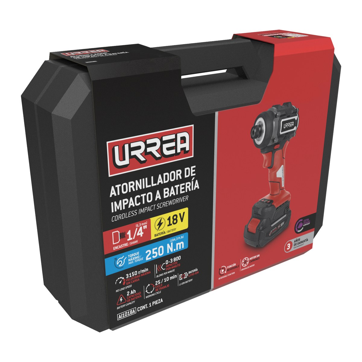 Atornillador de impacto 1/4" a batería Litio-ion 18 V, 230 Nm Urrea - Imagen 2