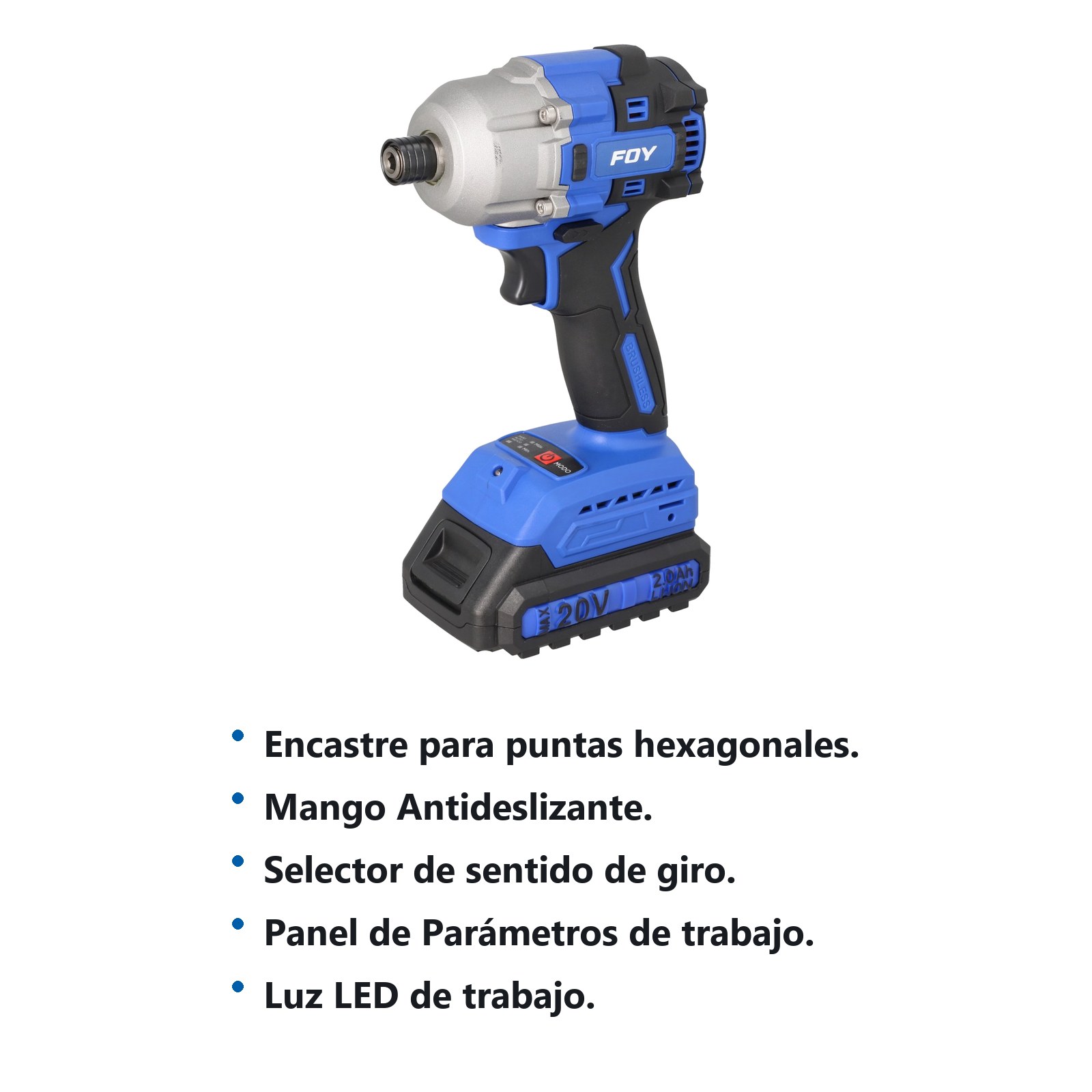 Atornillador de impacto 1/4" a batería Litio-ion 20 V, 200 Nm, con batería Foy - Imagen 2