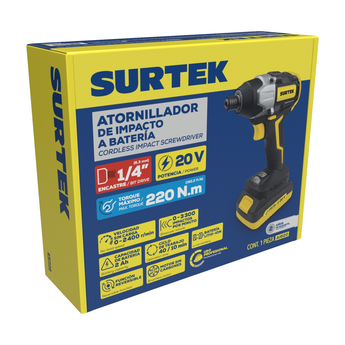 Atornillador de impacto 1/4" a batería Litio-ion 20 V, 200 Nm Surtek - Imagen 2