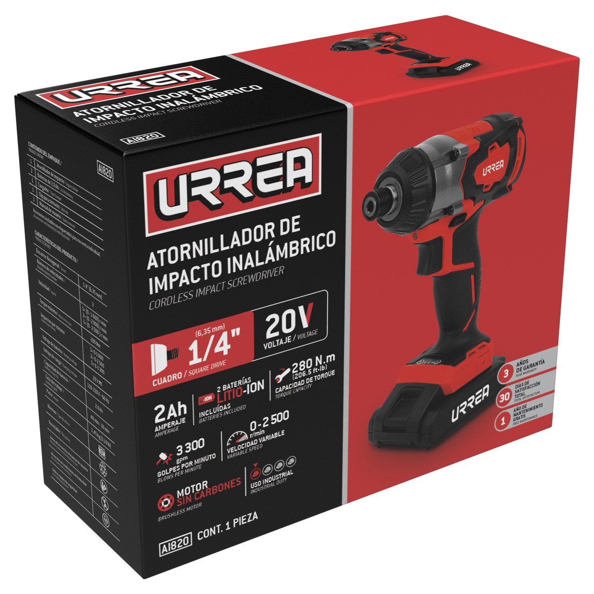 Atornillador de impacto 1/4" a batería Litio-ion 20 V 280 Nm Urrea - Imagen 2