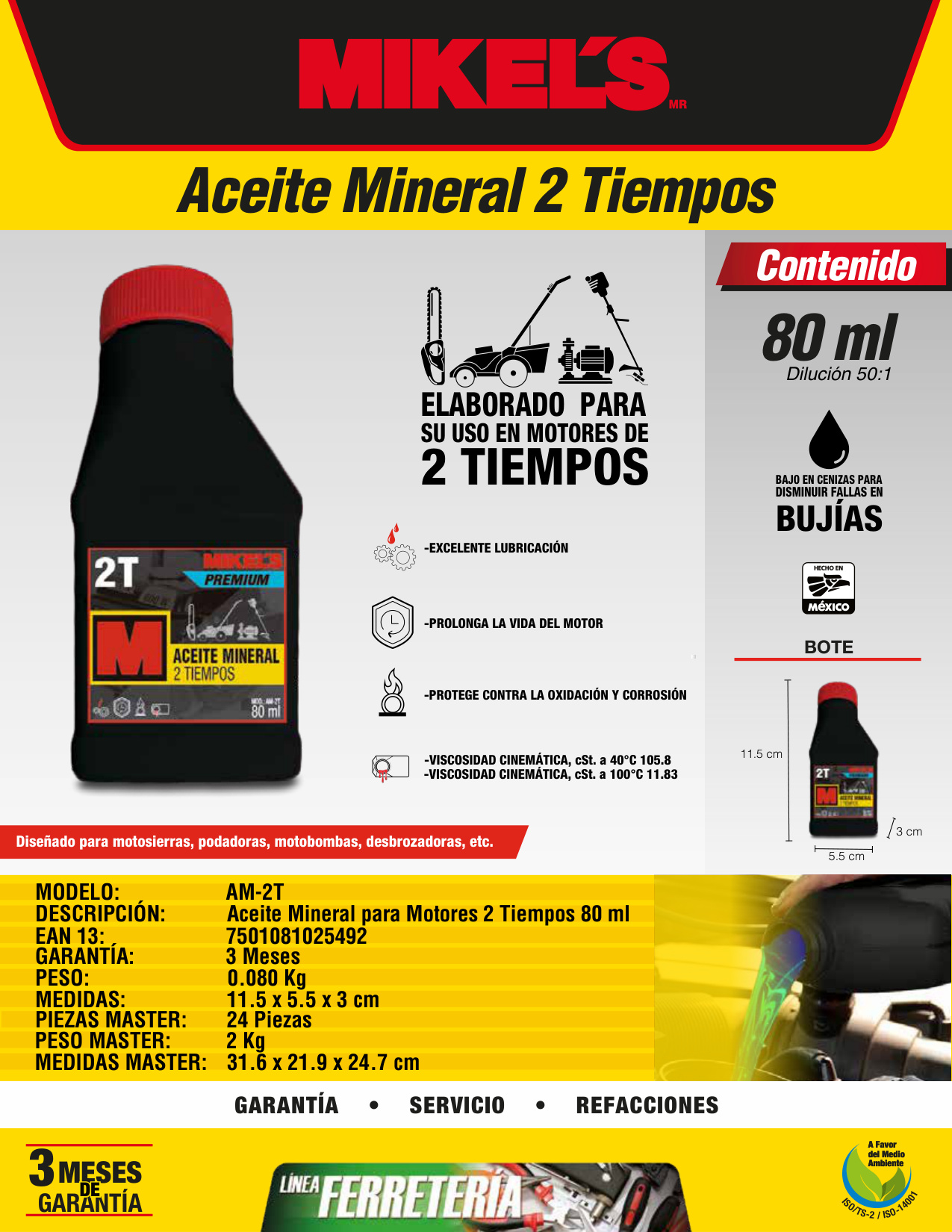 MIKELS AM-2T Aceite mineral para motores 2 tiempos (80 ml) - Imagen 4