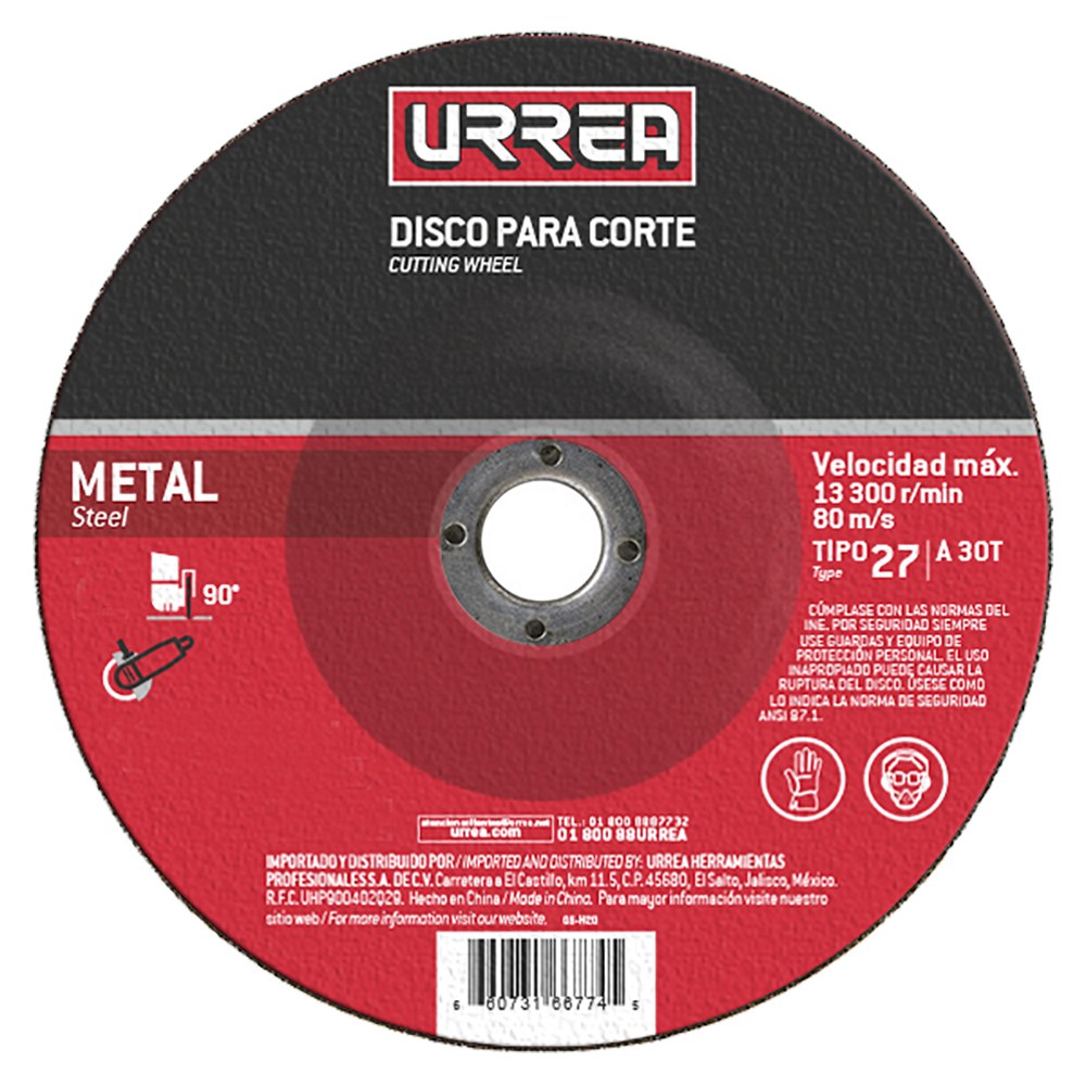 Disco abrasivo tipo 27 para metal 7" x 1/8" Urrea