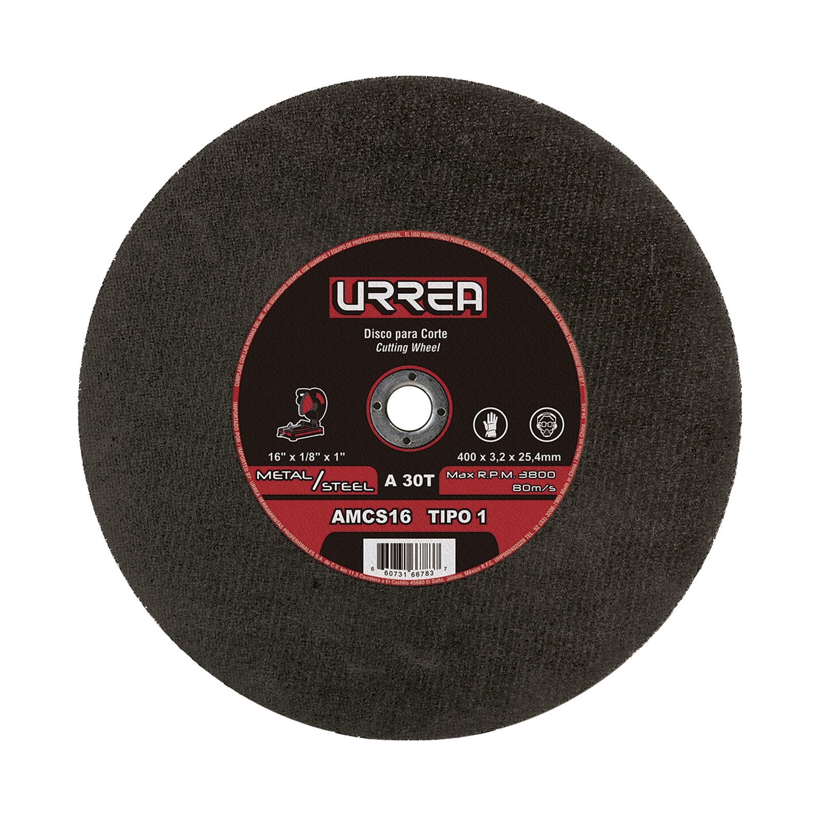 Disco abrasivo tipo 1 para metal 16" x 1/8" Urrea
