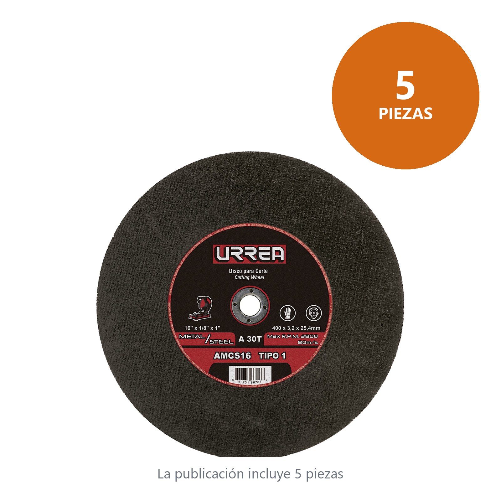 Disco abrasivo tipo 1 para metal 16" x 1/8" Urrea - Imagen 2