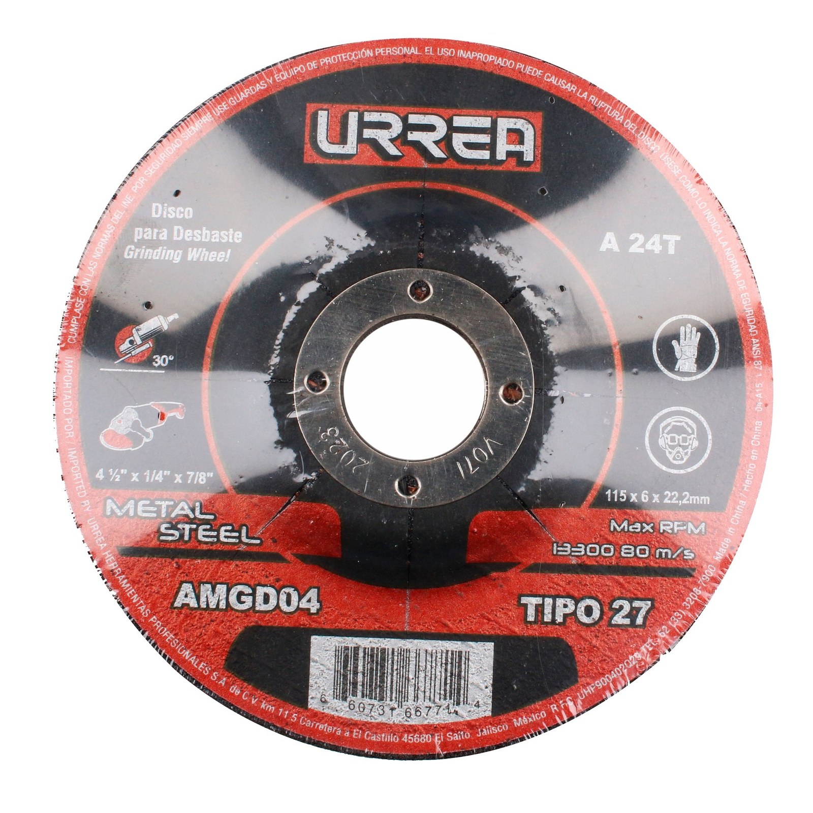 Disco abrasivo tipo 27 para metal, 4-1/2" x 1/4" Urrea - Imagen 2
