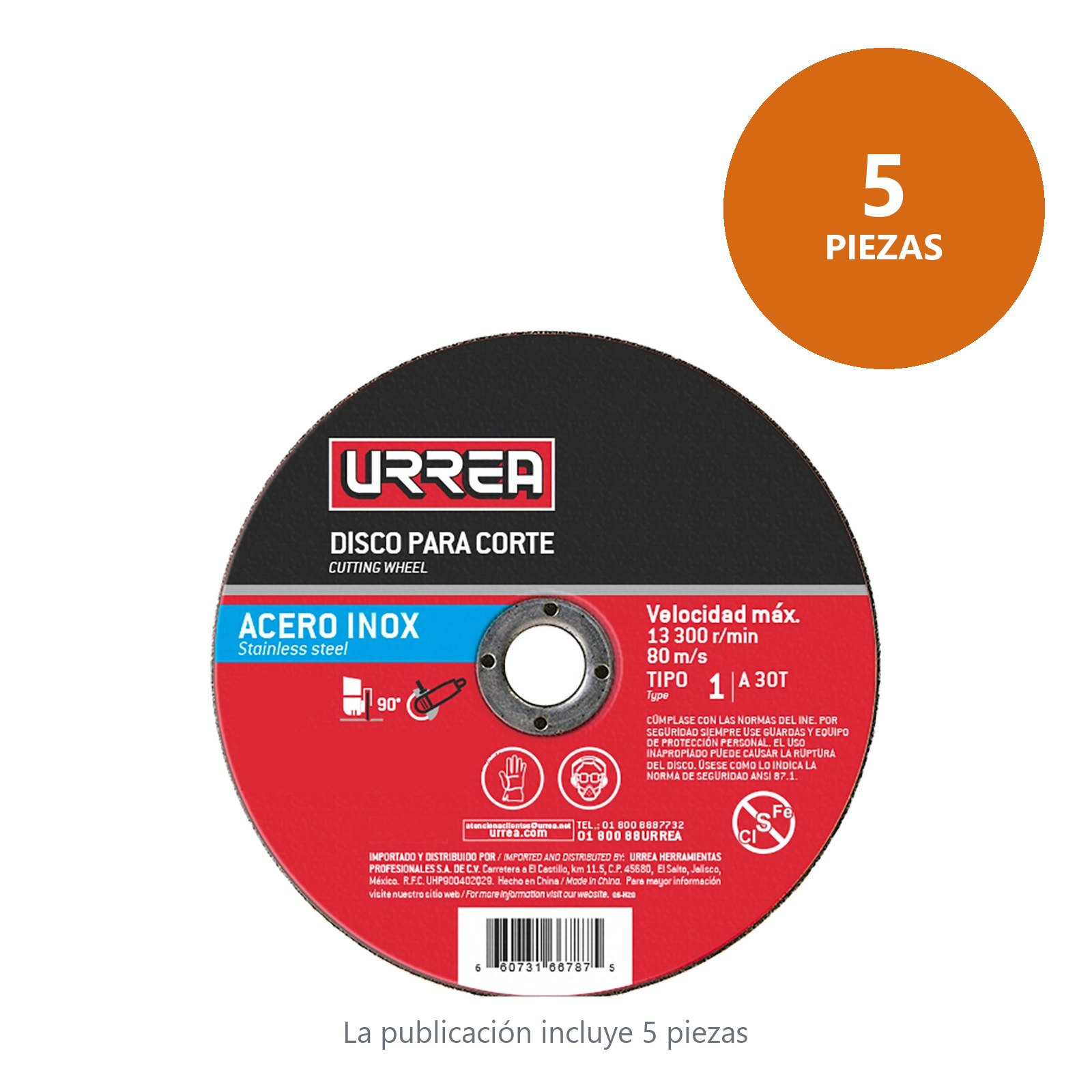 Disco abrasivo tipo 27 para acero inoxidable 7" x 5/32" Urrea - Imagen 2