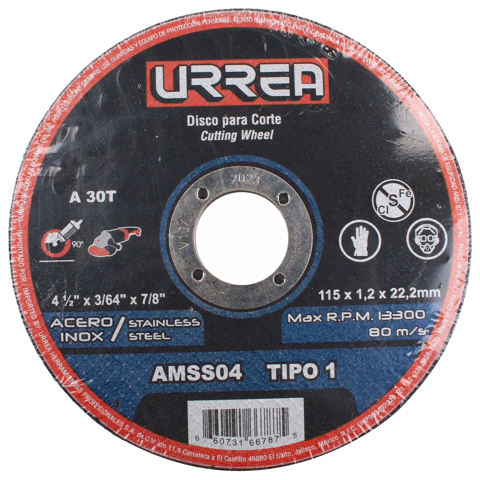 Disco abrasivo tipo 1 para acero inoxidable, 4-1/2" x 3/64" Urrea - Imagen 2