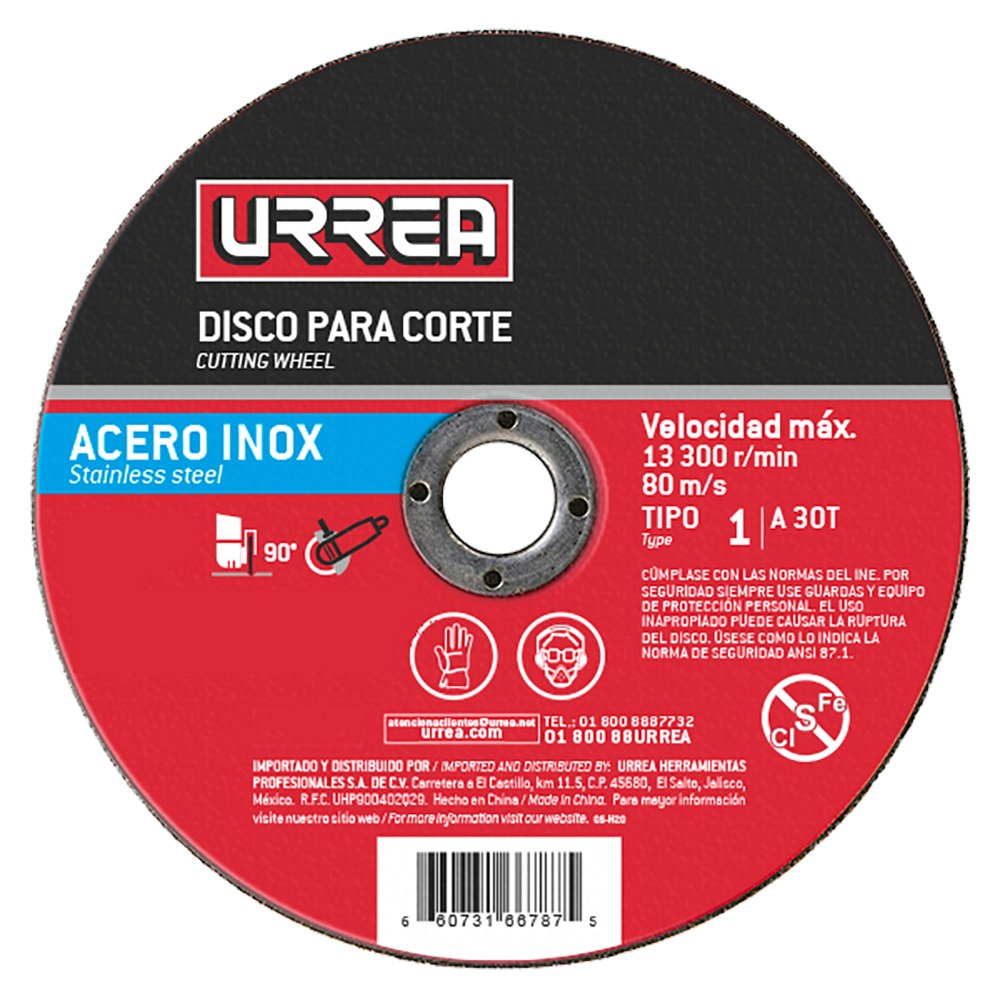 Disco abrasivo tipo 1 para acero inoxidable 9" x 5/64" Urrea