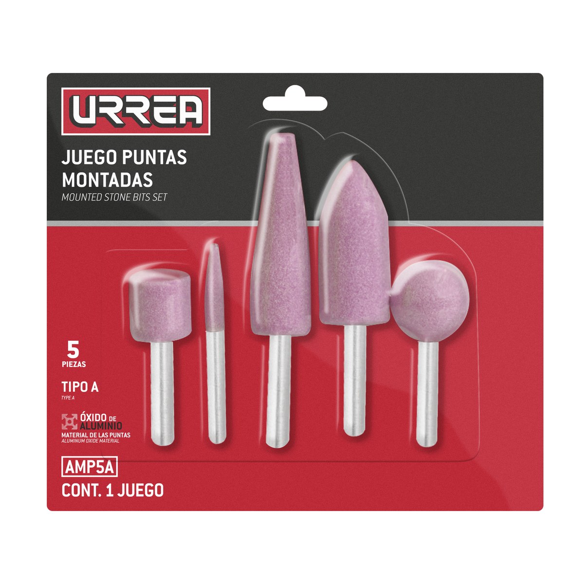 Juego de puntas montadas óxido de aluminio rosas tipo A, 5 piezas Urrea - Imagen 2