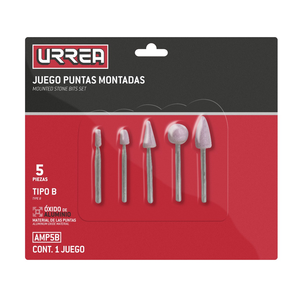 Juego de puntas montadas óxido de aluminio rosas tipo B, 5 piezas Urrea - Imagen 2