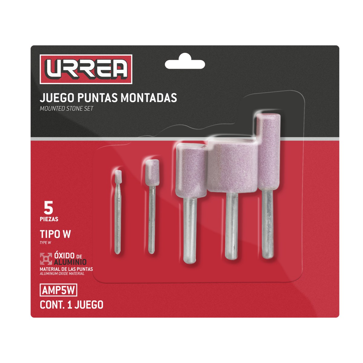 Juego de puntas montadas óxido de aluminio rosas tipo W, 5 piezas Urrea - Imagen 2