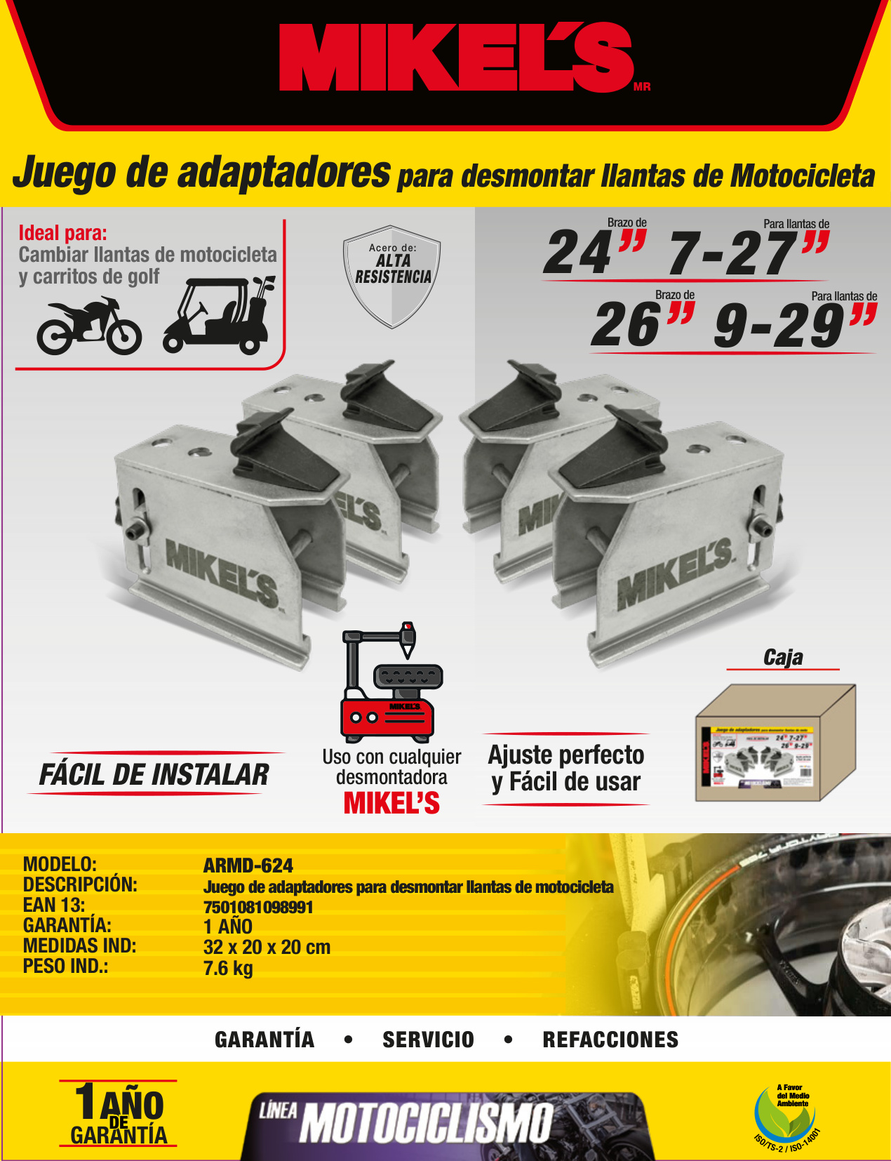 MIKELS ARMD-624 Juego de adaptadores para desmontar llantas de moto - Imagen 4