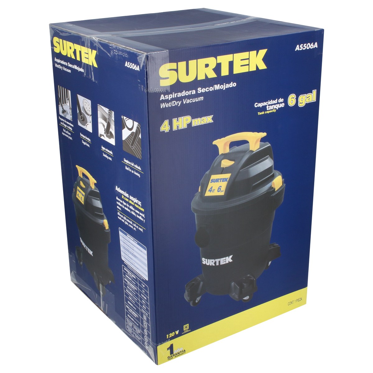 Aspiradora de plástico 6 galones, 4 HP 120 V Surtek - Imagen 3