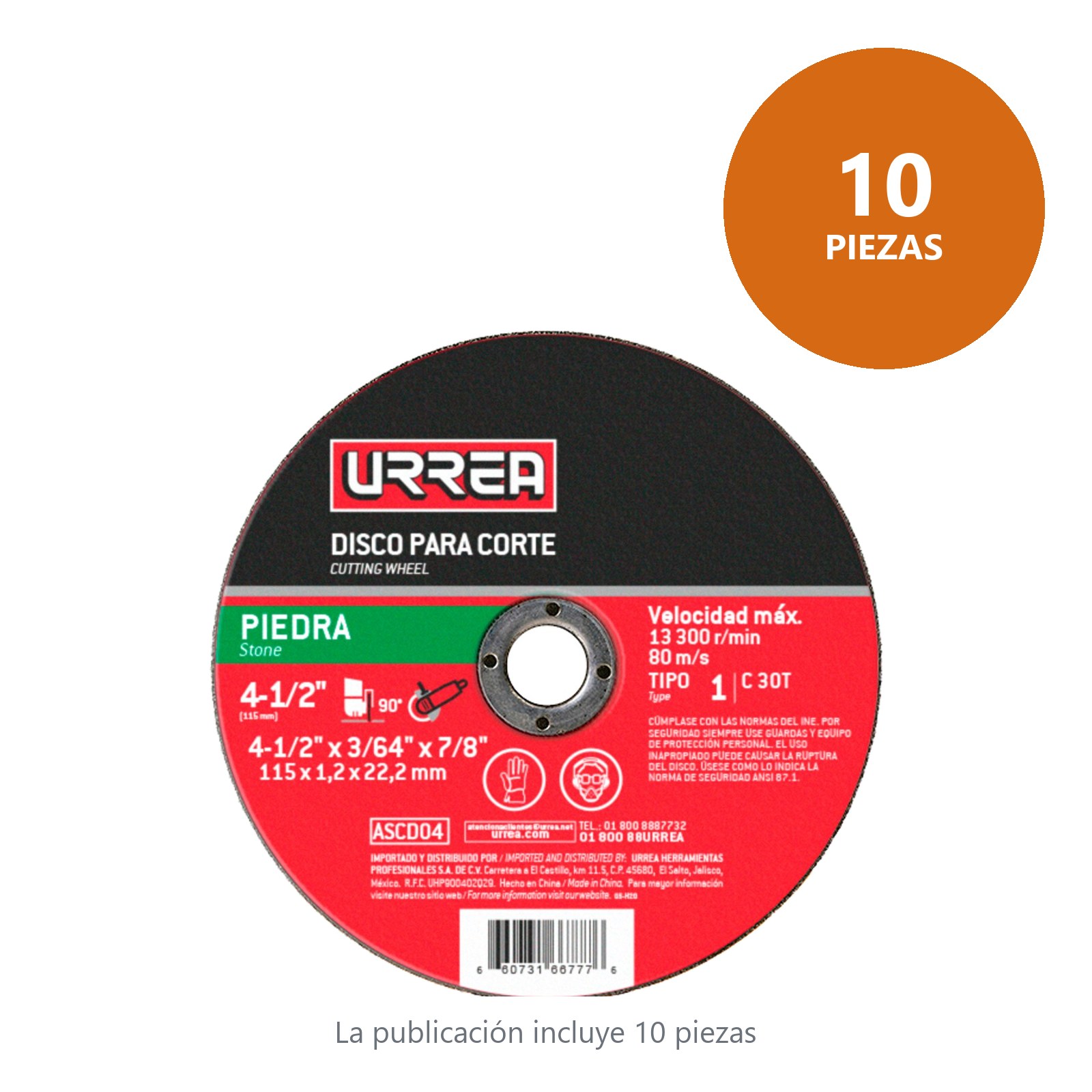 Disco abrasivo tipo 1 para piedra 4-1/2" x 3/64" Urrea - Imagen 2