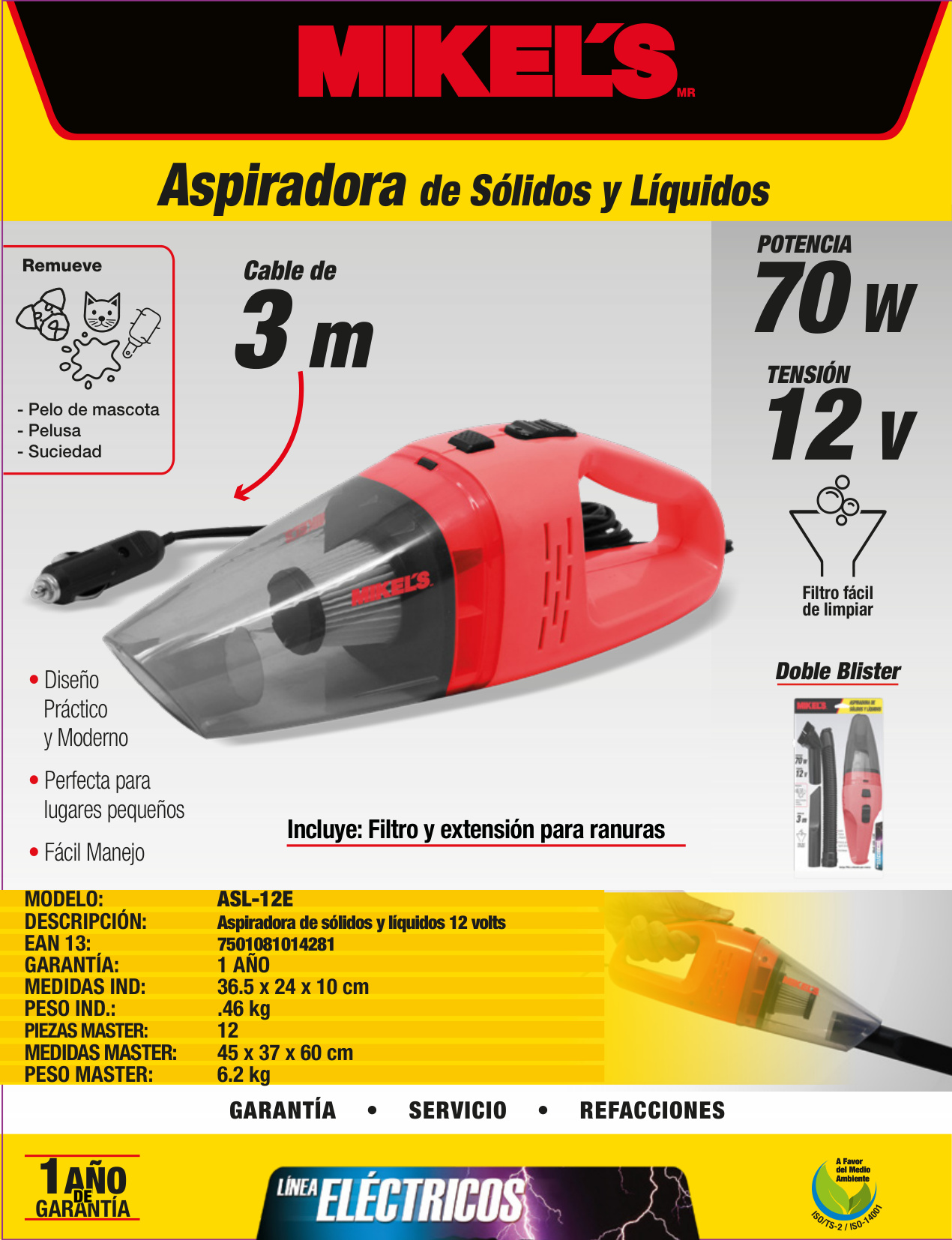MIKELS ASL-12E Aspiradora sólidos y líquidos (12 V) - Imagen 4