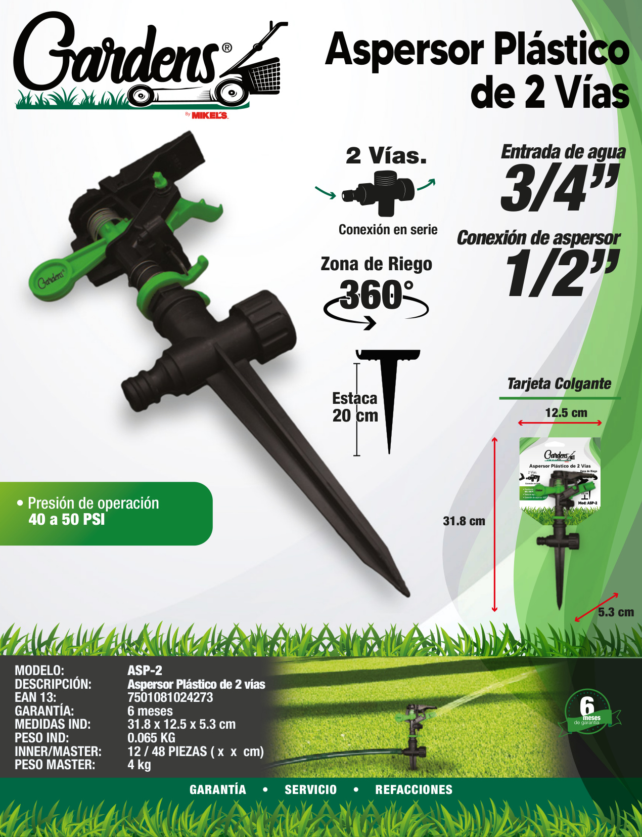 GARDENS ASP-2 Aspersor plástico (2 vías) - Imagen 4