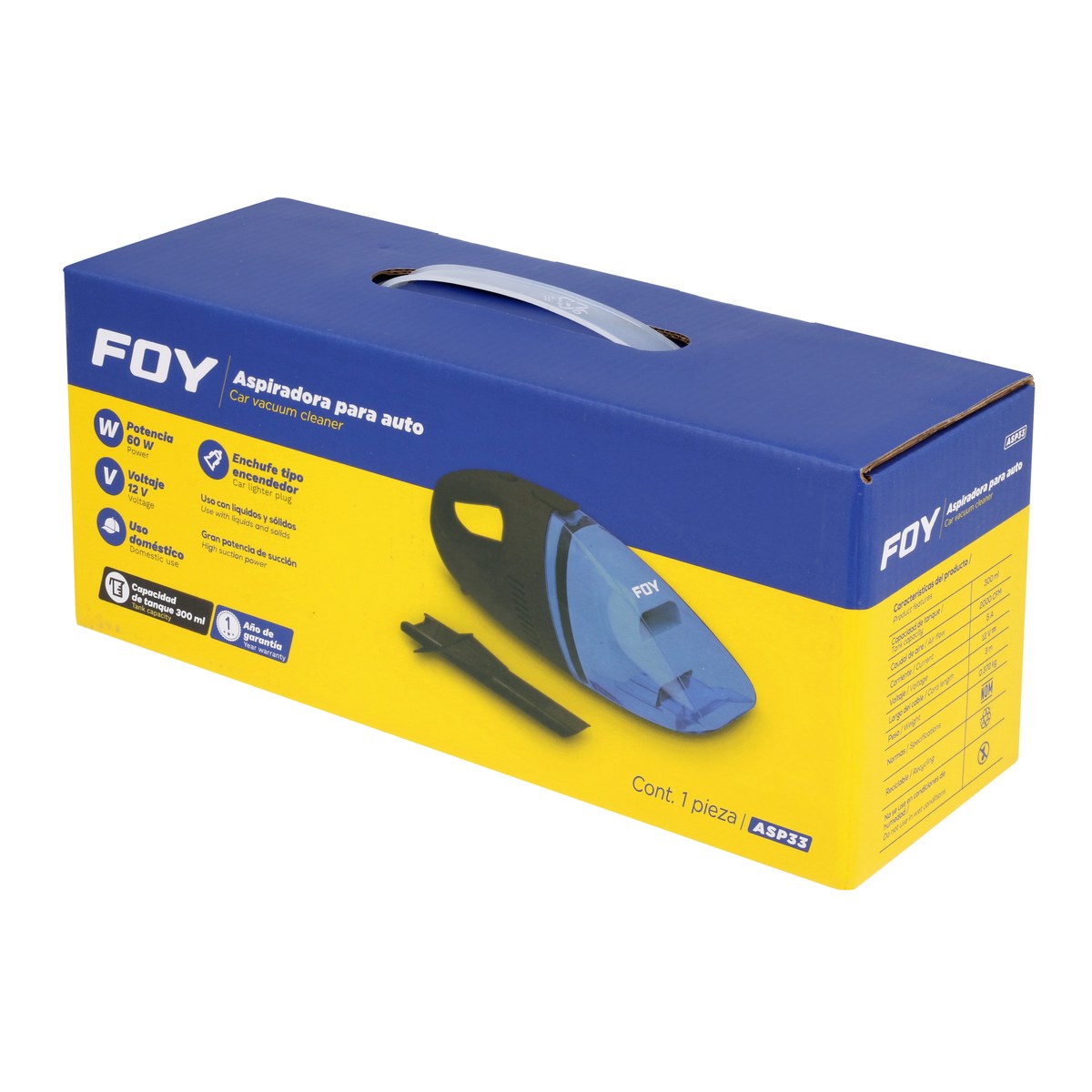 Aspiradora portátil para automóvil 300 ml, 12 V Foy - Imagen 3