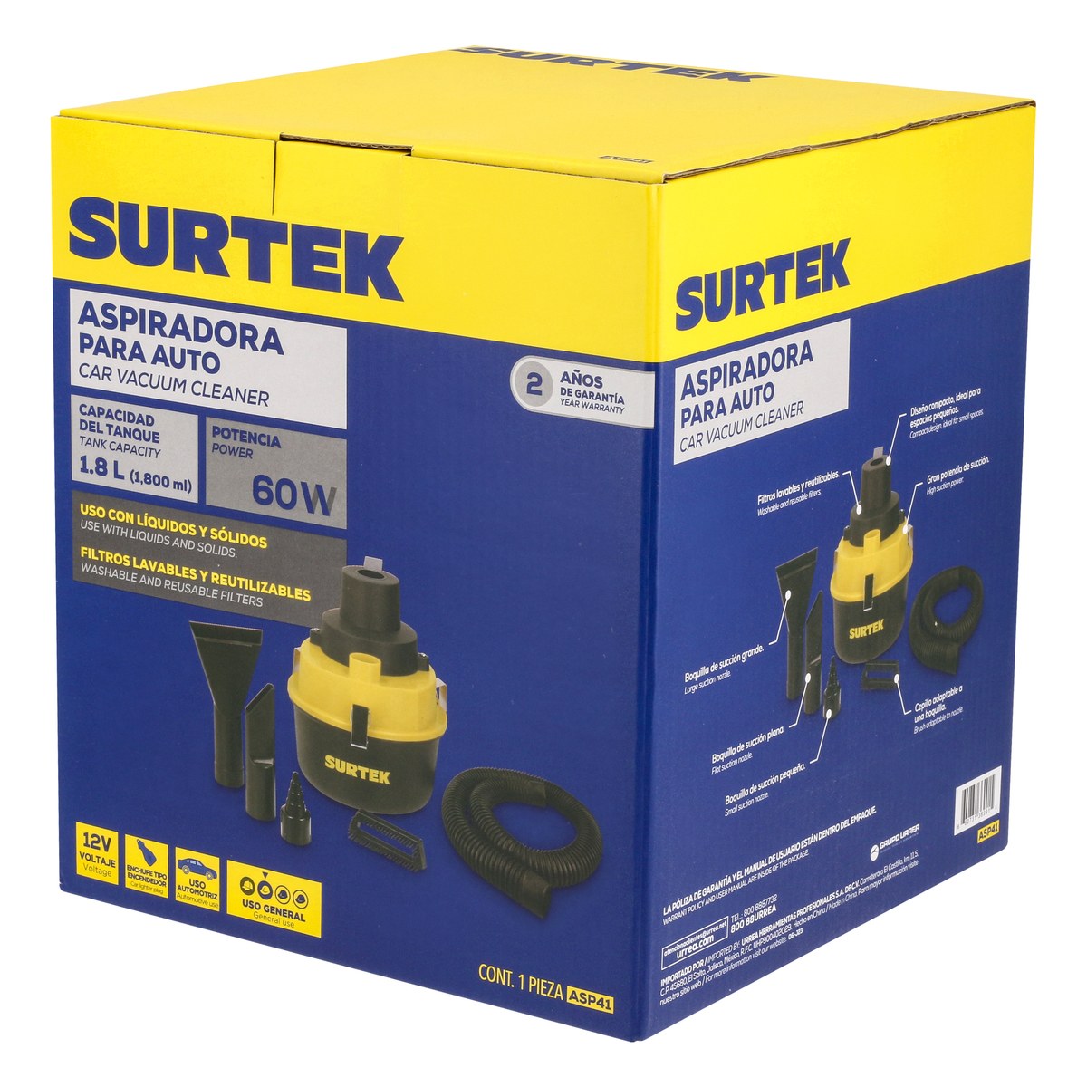 Aspiradora portátil para automóvil 1800 ml, 12 V Surtek - Imagen 2