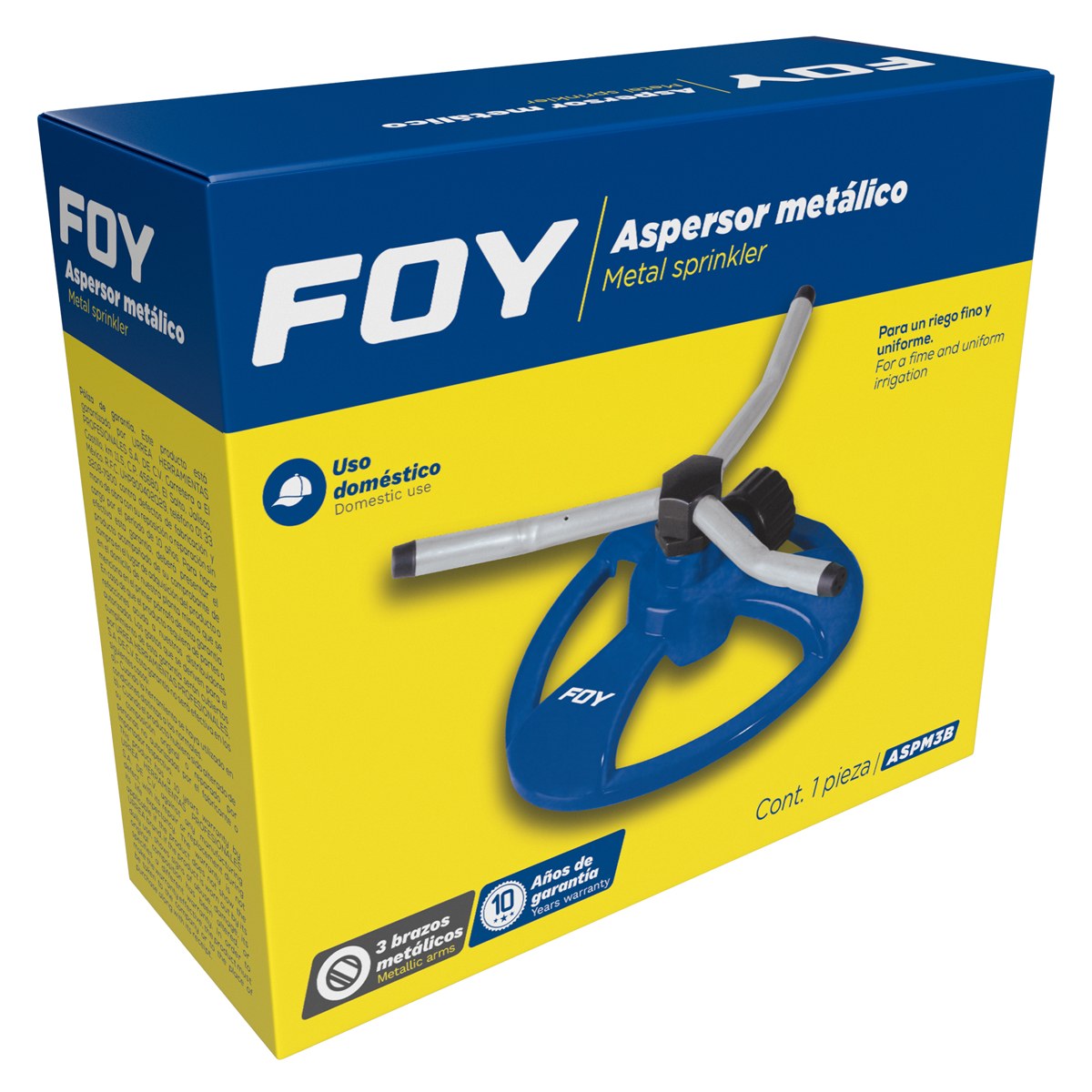 Aspersor estacionario con base metálica de 3 brazos, 3/4" GHT Foy - Imagen 2