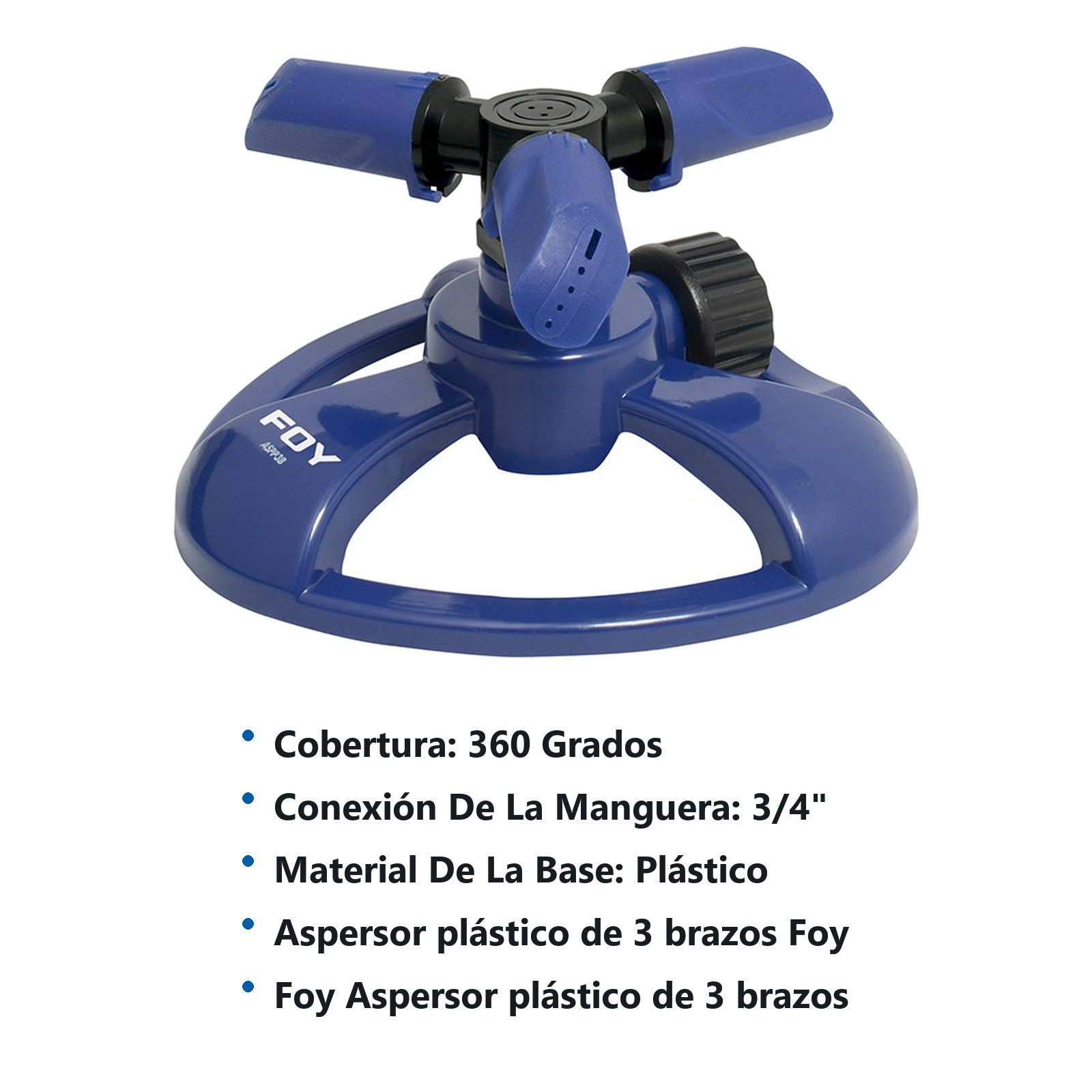 Aspersor estacionario con base plástica de 3 brazos, 3/4" GHT Foy - Imagen 3