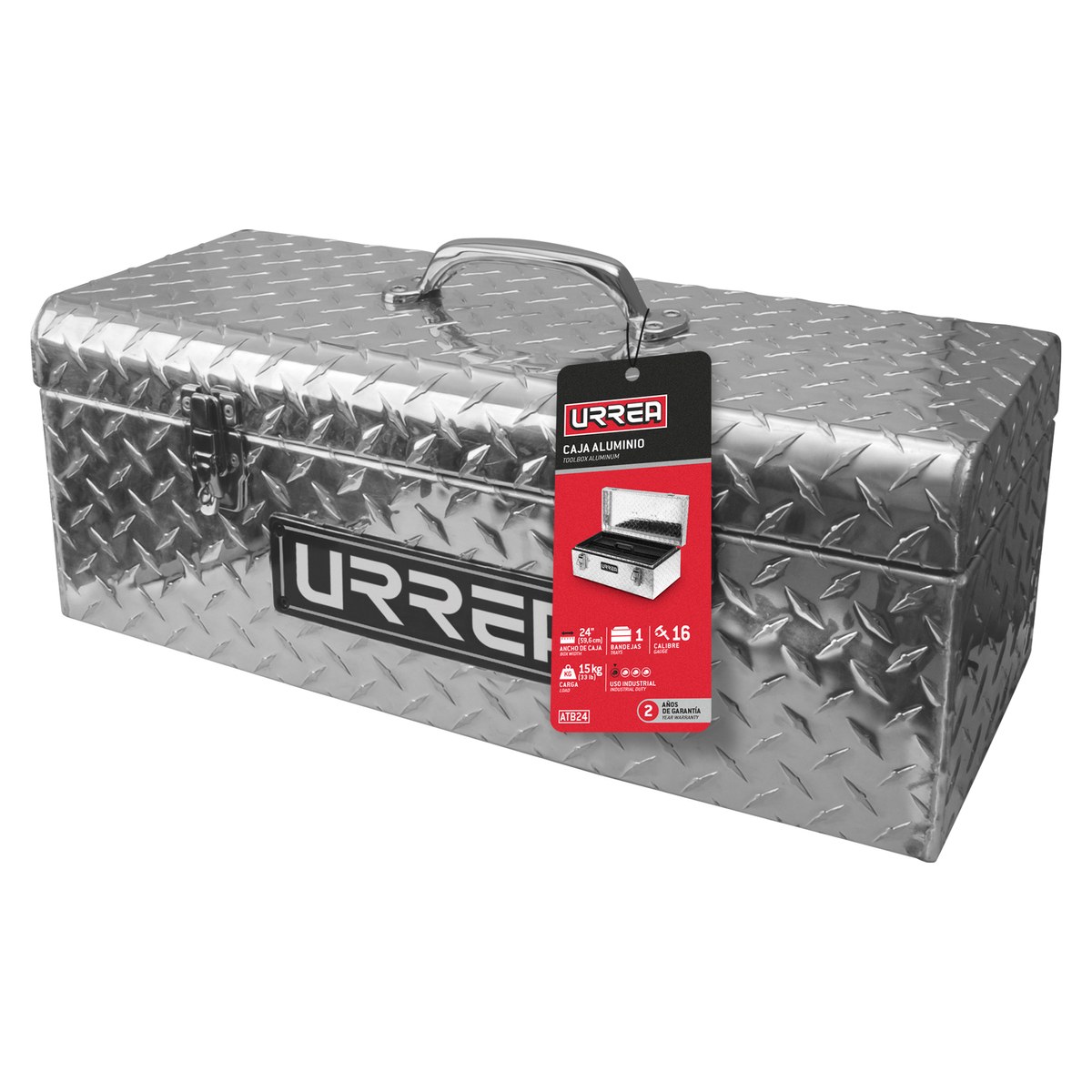 Caja portaherramientas de aluminio 24" x 9" x 9" con charola plástica Urrea - Imagen 2