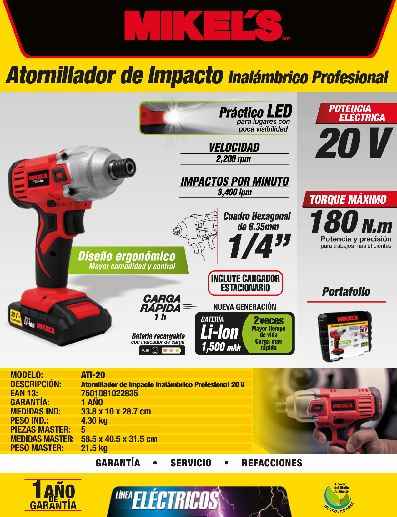 MIKELS ATI-20 Atornillador de impacto inalámbrico profesional (20 V) - Imagen 4
