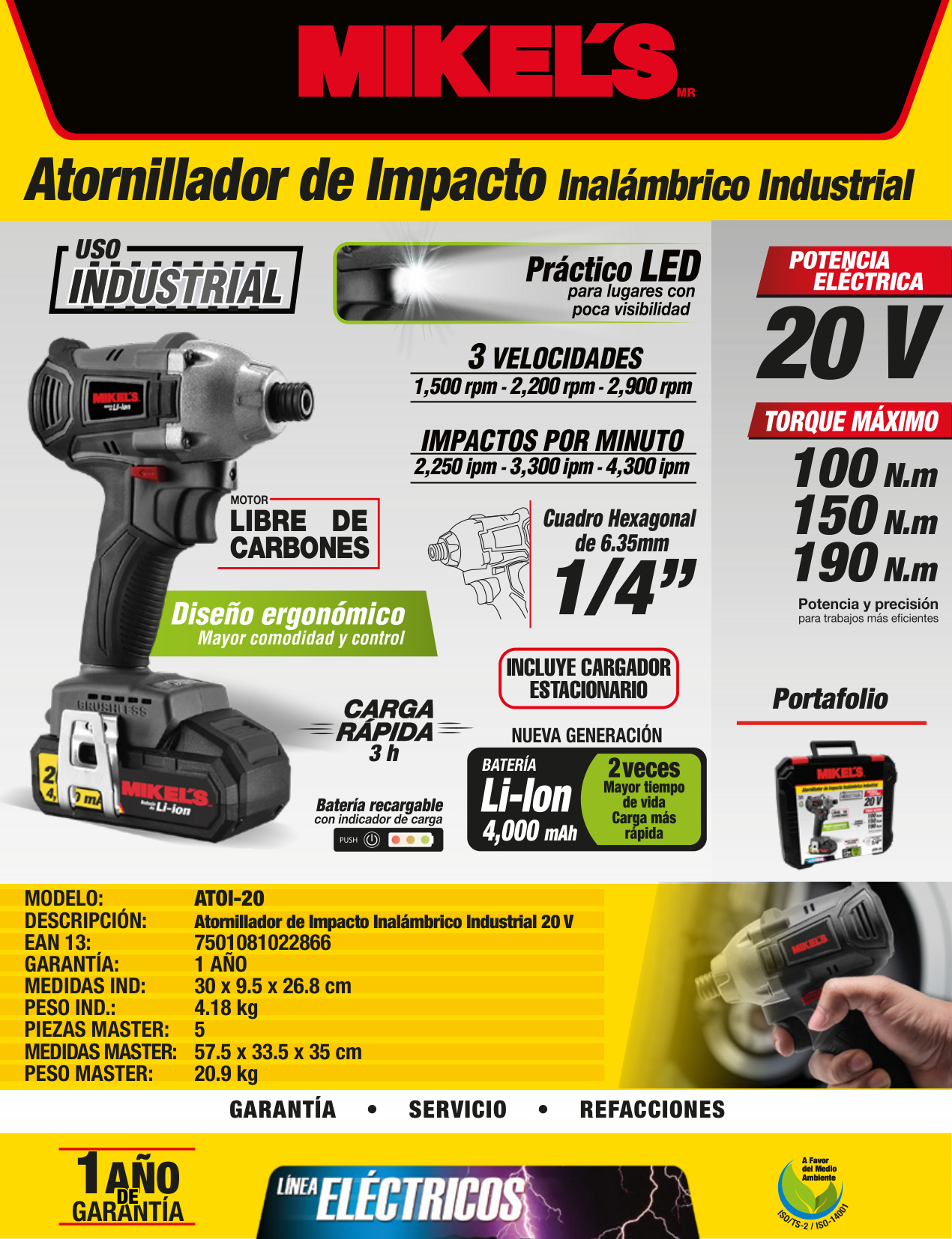 MIKELS ATOI-20 Atornillador de impacto inalámbrico industrial (20 V) - Imagen 4