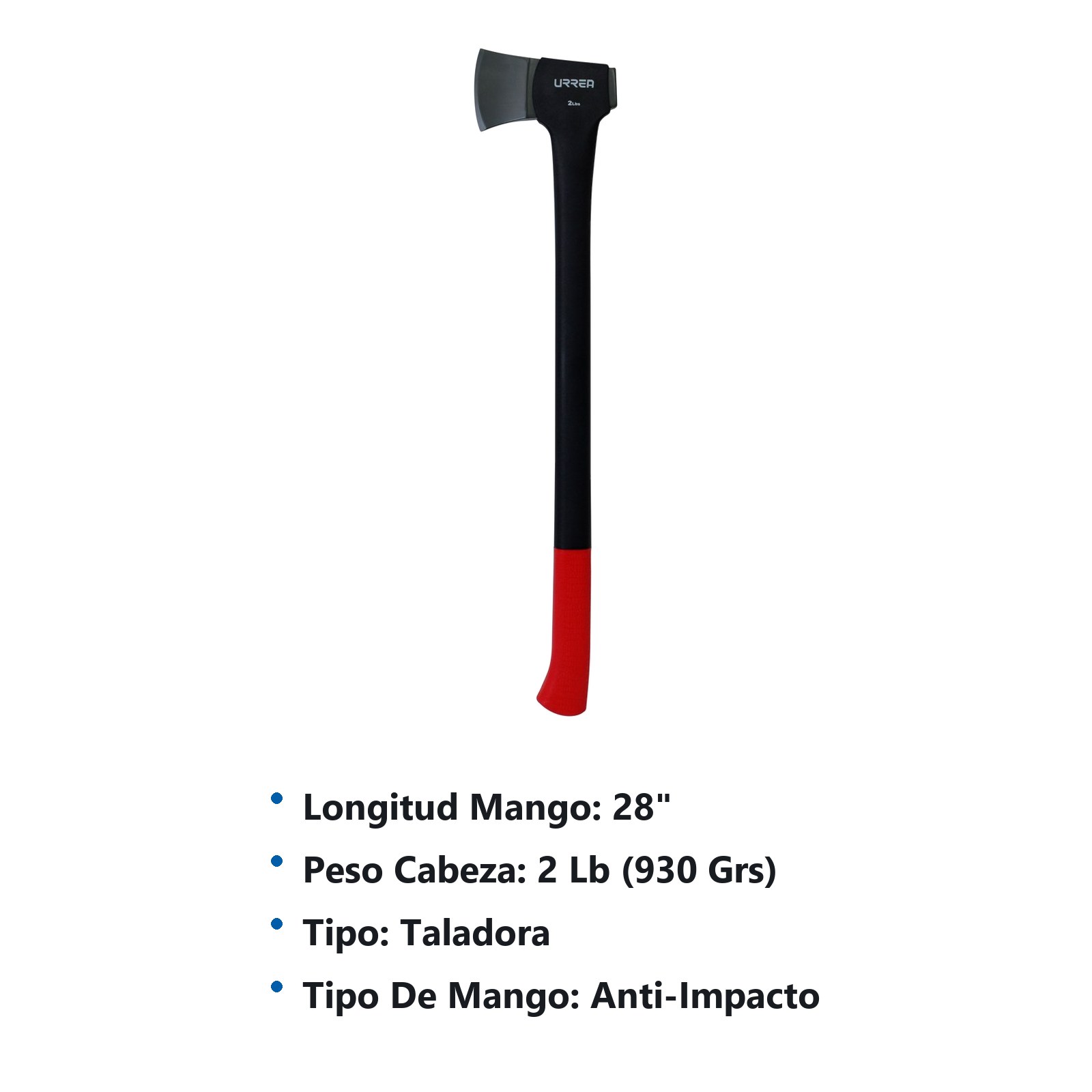 Hacha taladora de cabeza forjada en acero con mango de fibra de vidrio anti-impacto 28" Urrea - Imagen 2