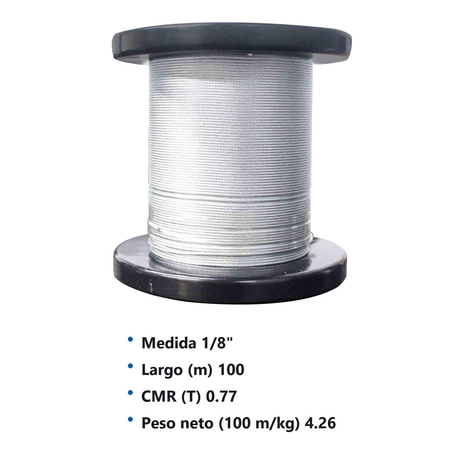 CABLE DE ACERO GALVANIZADO 7X7 1/8" ROLLO 100M - Imagen 2