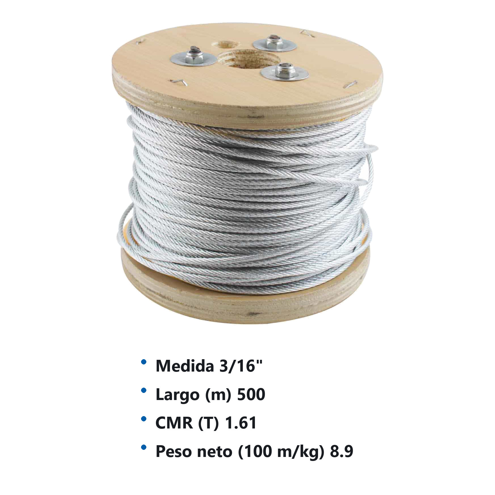 CABLE DE ACERO GALVANIZADO 7X7 3/16" ROLLO 500M - Imagen 2