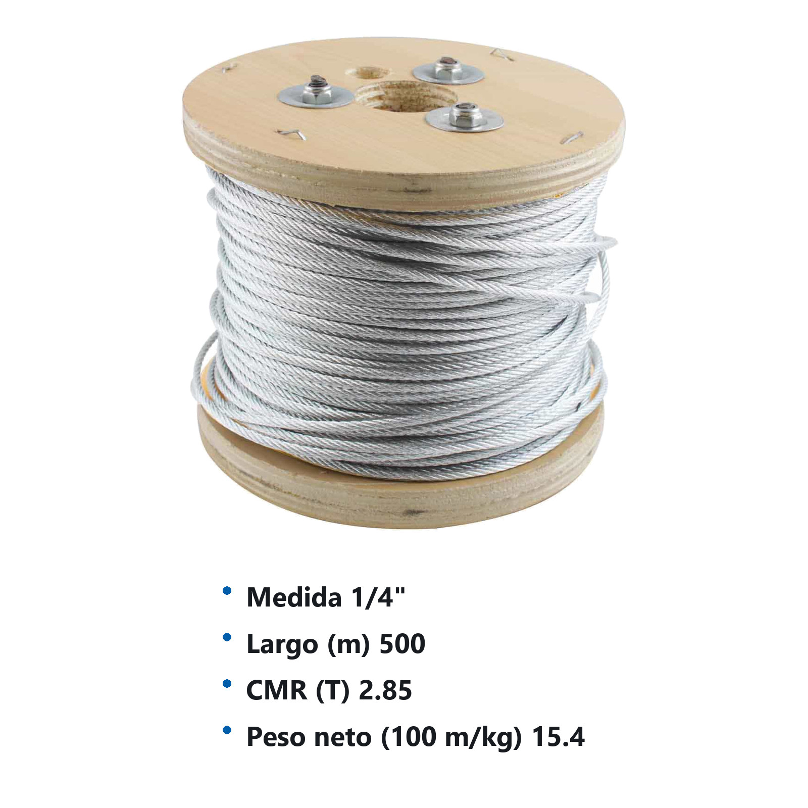 CABLE DE ACERO GALVANIZADO 7X7 1/4" ROLLO 500M - Imagen 2