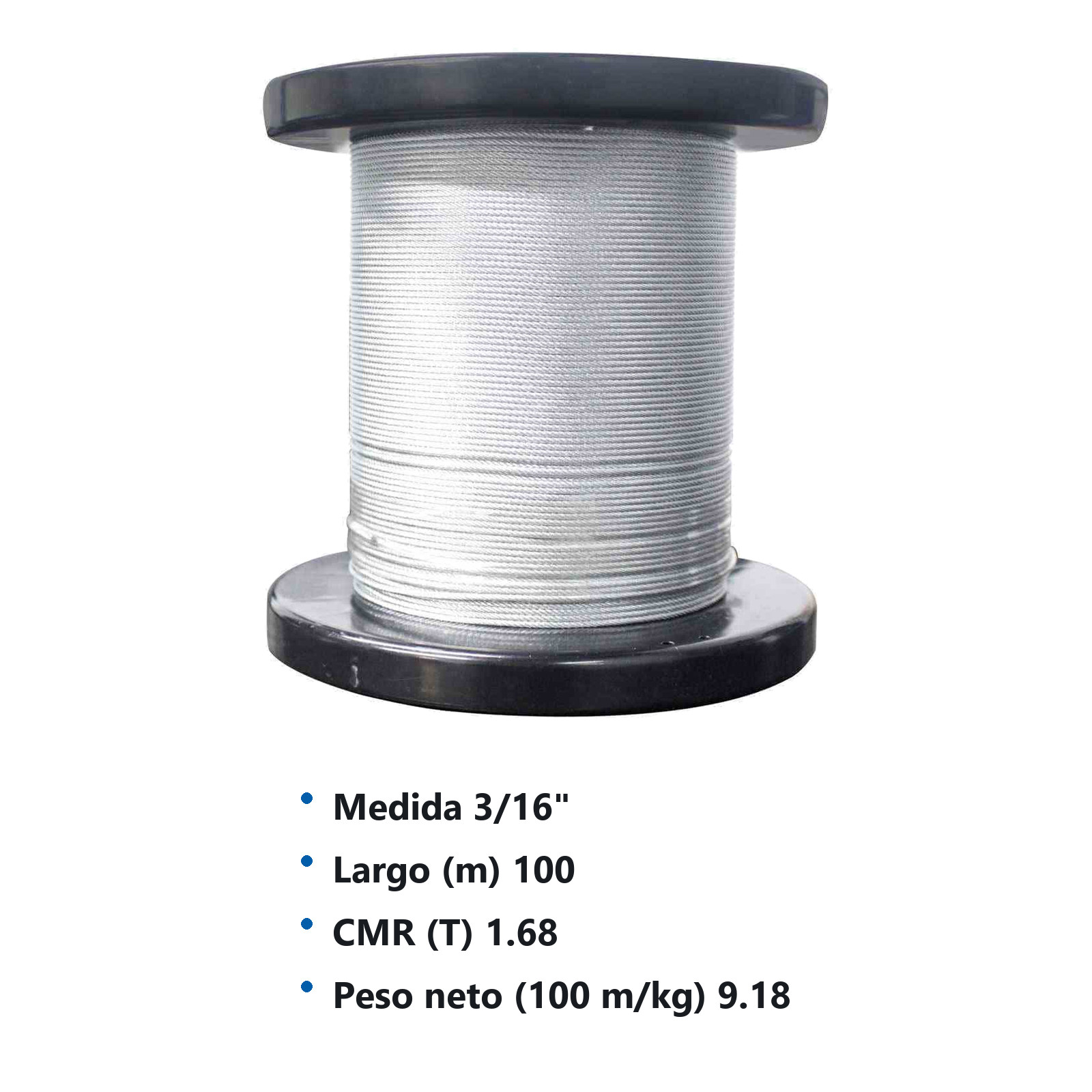 CABLE DE ACERO GALVANIZADO 7X7 3/16" ROLLO 100M - Imagen 2