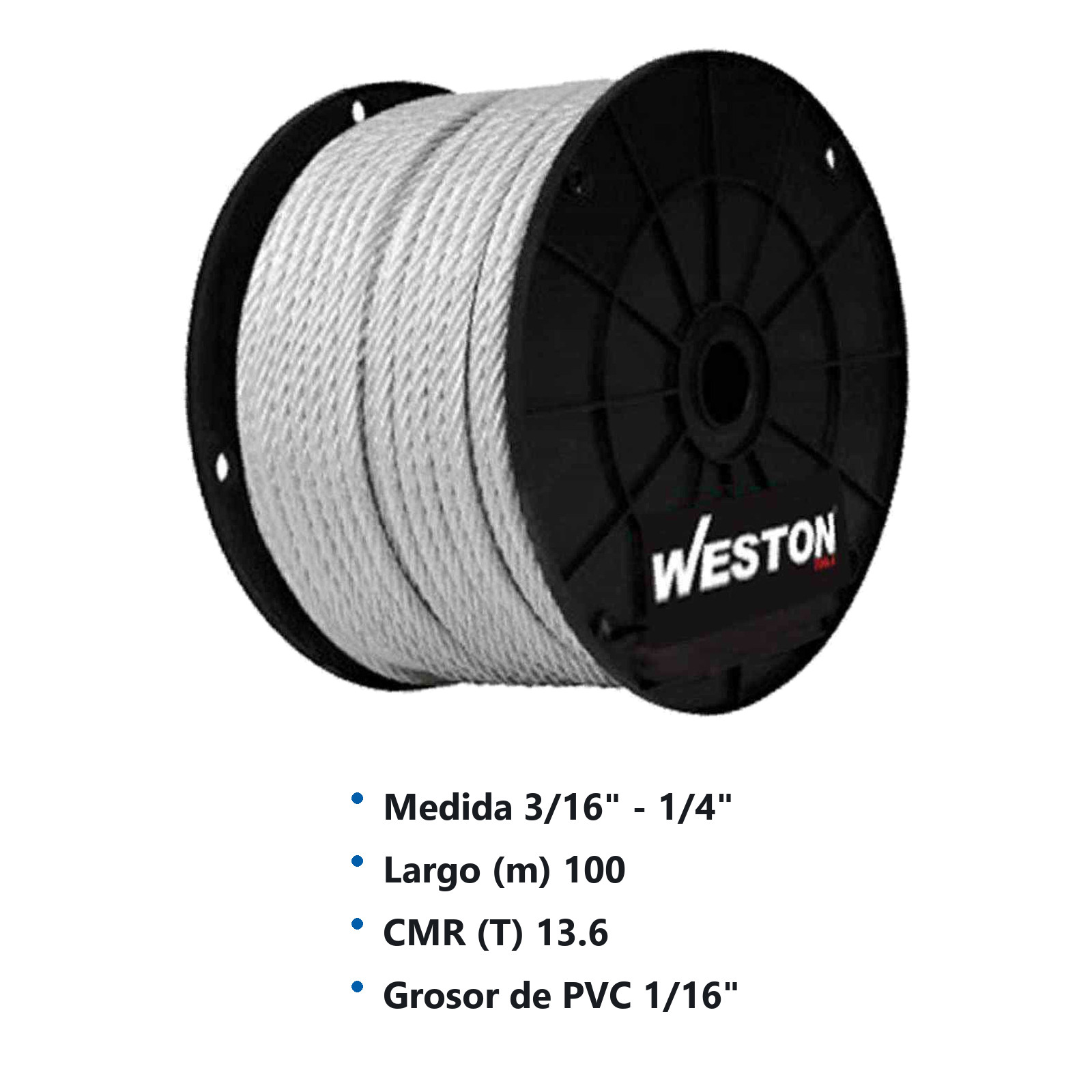 CABLE DE ACERO C/FORRO PLASTICO 7X19 3/16"-1/4" ROLLO 100MTS - Imagen 2