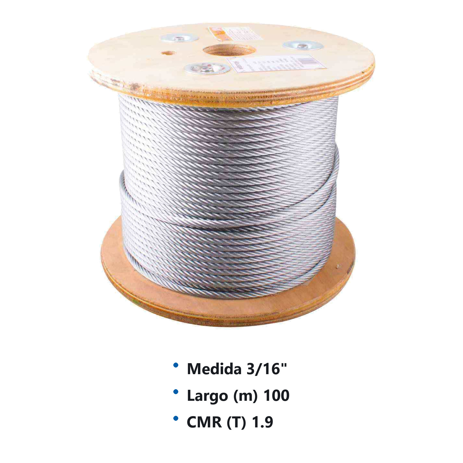CABLE DE ACERO GALVANIZADO 7X19 3/16" ROLLO 100M - Imagen 3