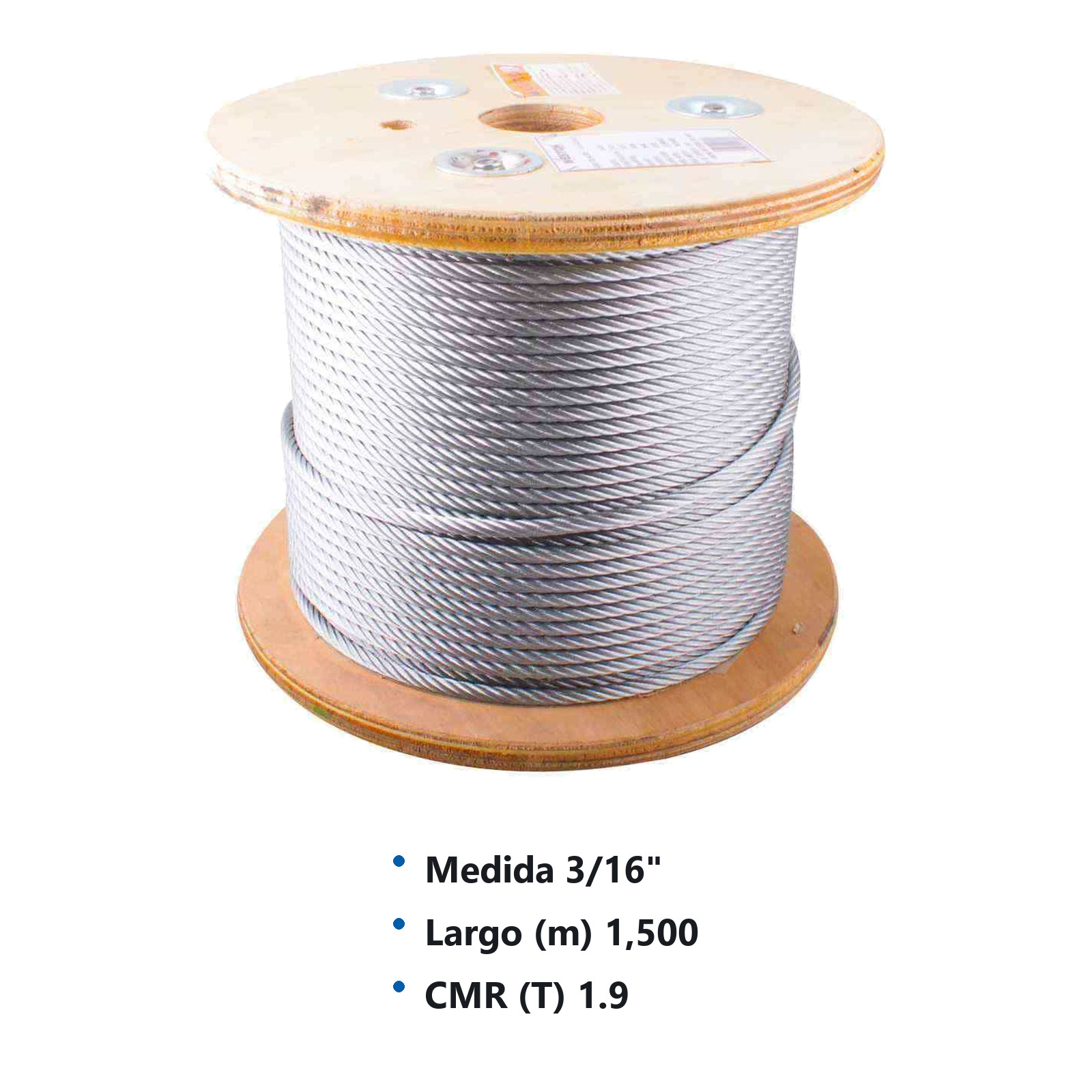 CABLE DE ACERO GALVANIZADO 7X19 3/16" ROLLO 1500M - Imagen 3