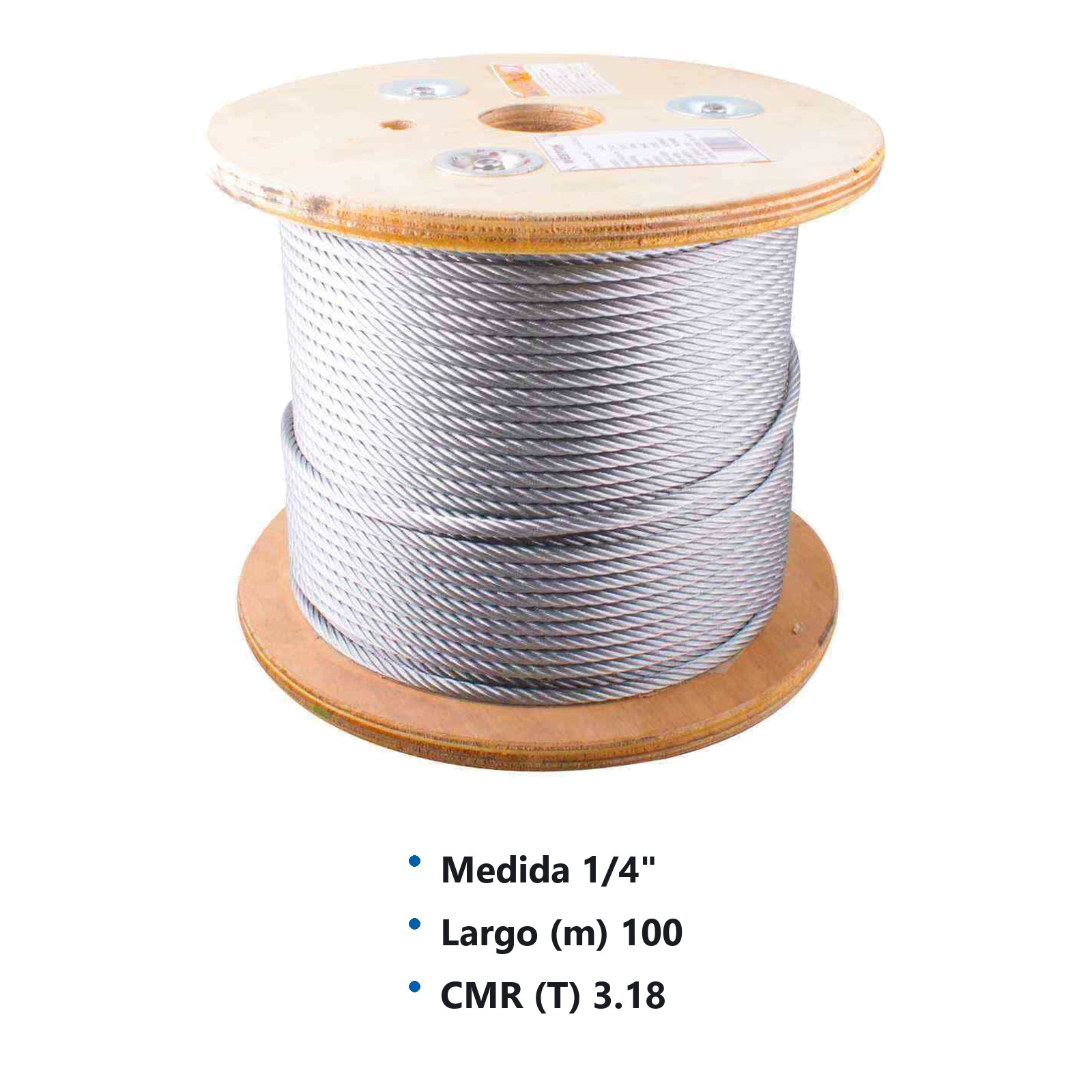 CABLE DE ACERO GALVANIZADO 7X19 1/4" ROLLO 100M - Imagen 3