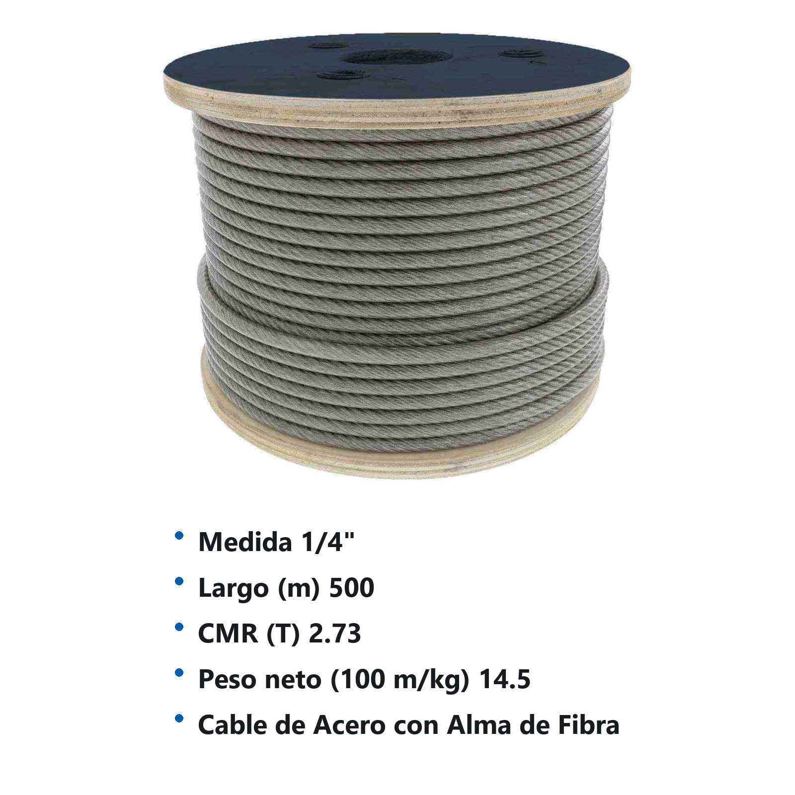 CABLE DE ACERO ALMA DE FIBRA FC  6X19 1/4" ROLLO 500M - Imagen 2