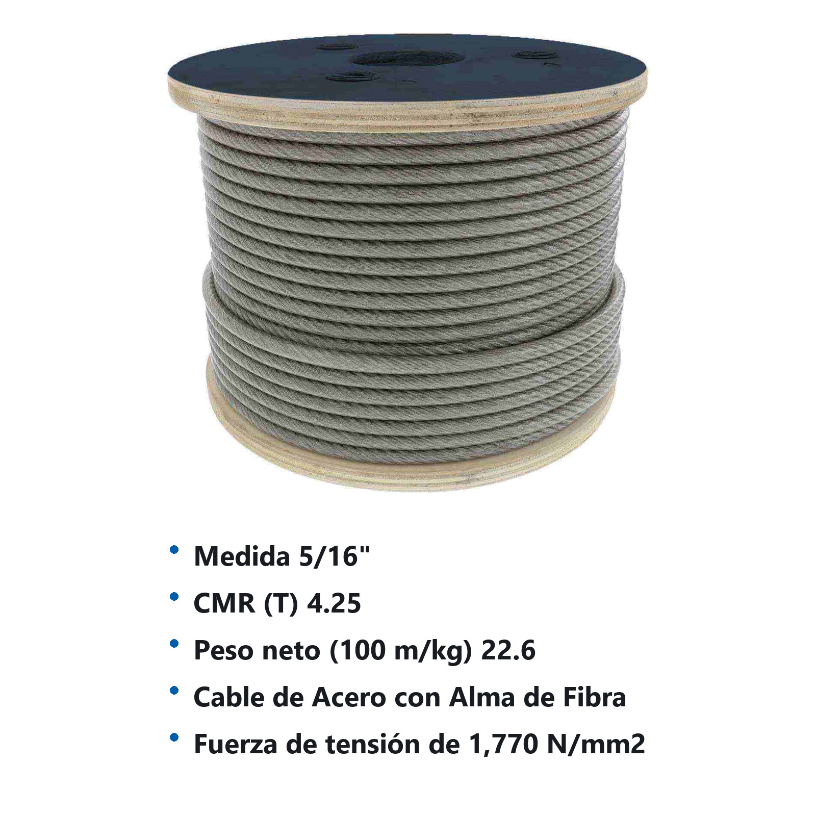 CABLE DE ACERO ALMA DE FIBRA FC  6X19 5/16" ROLLO 500M - Imagen 2