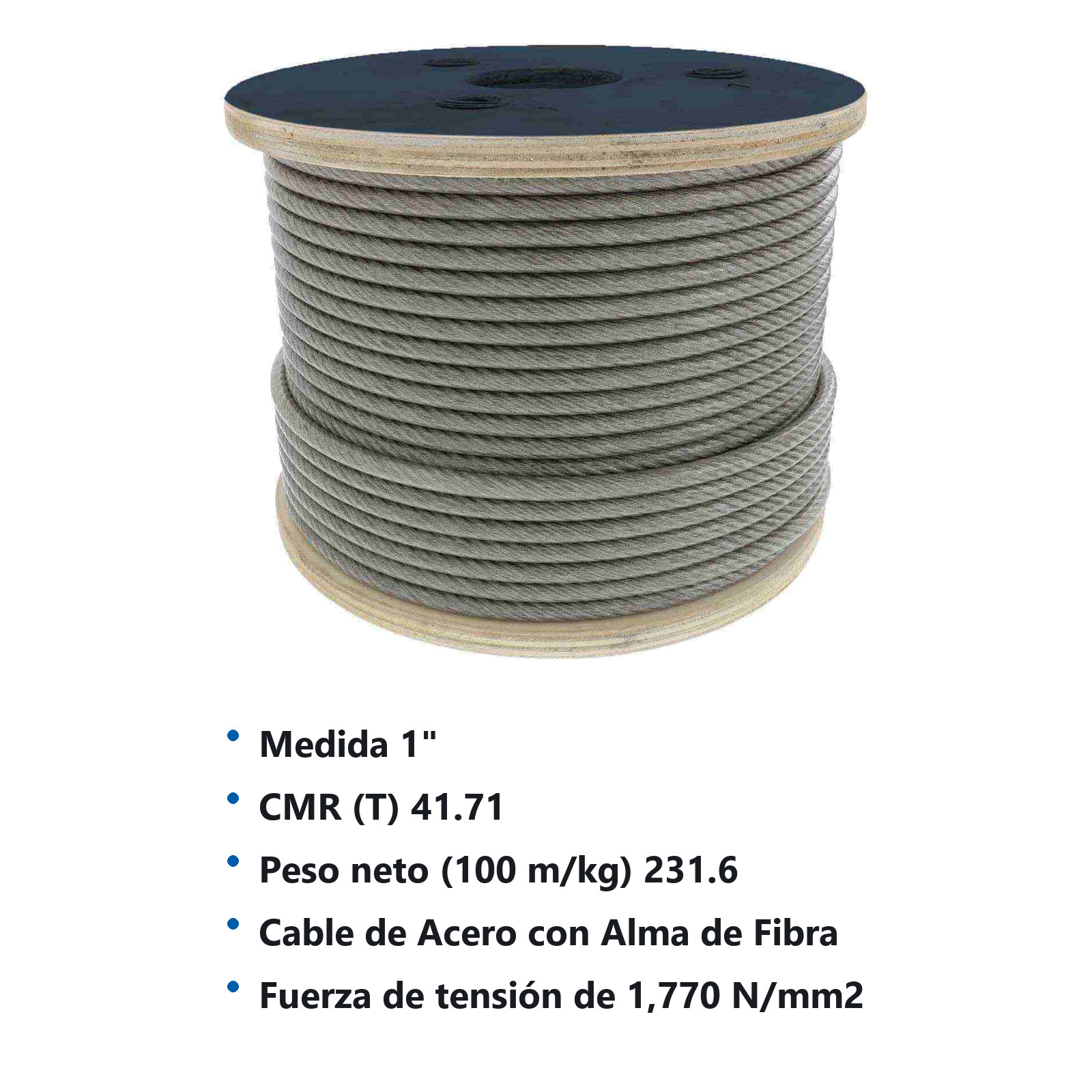 CABLE DE ACERO ALMA DE FIBRA FC  6X19 1" ROLLO 500M - Imagen 2