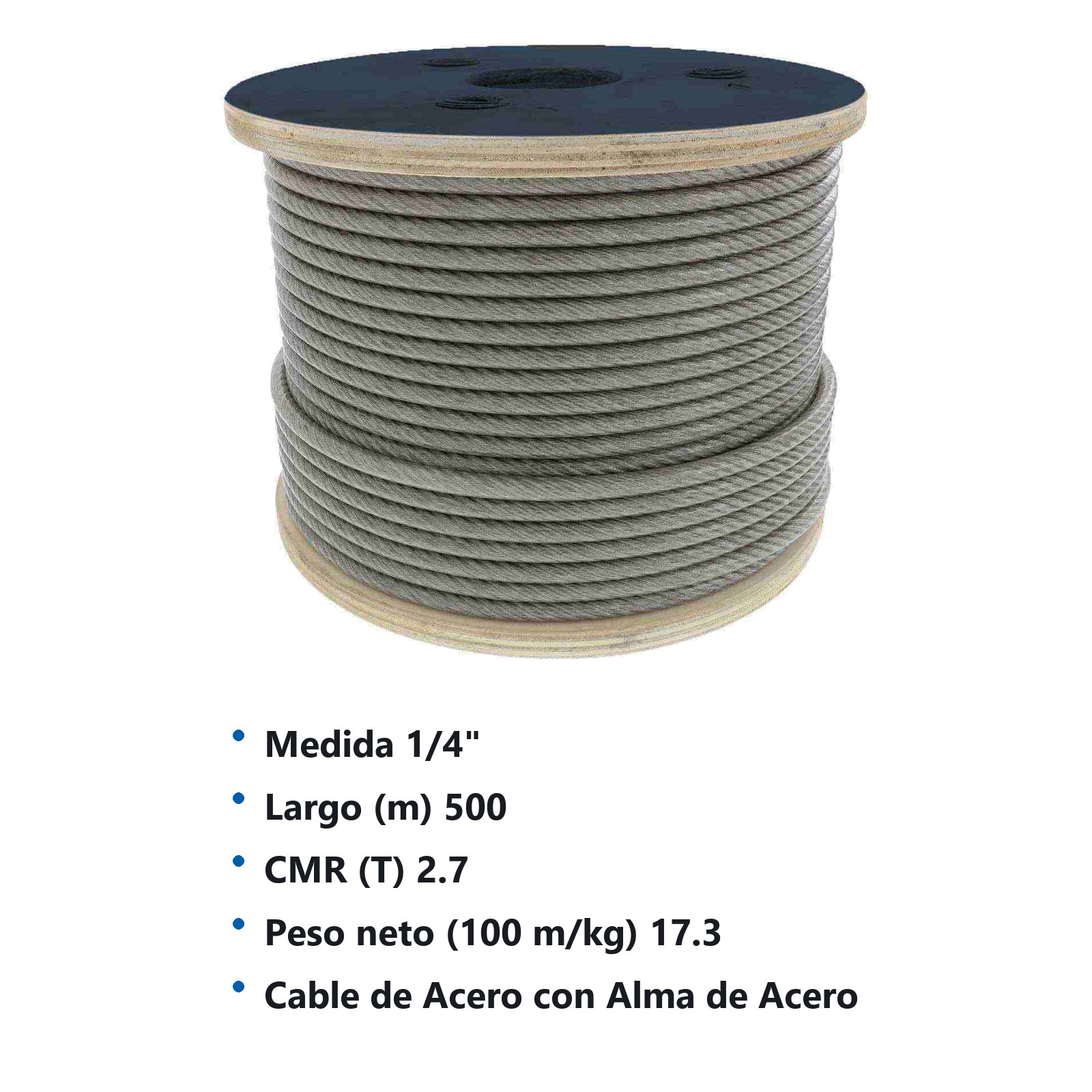 CABLE DE ACERO ALMA DE ACERO IWRC 6X19 1/4" ROLLO 500M - Imagen 2